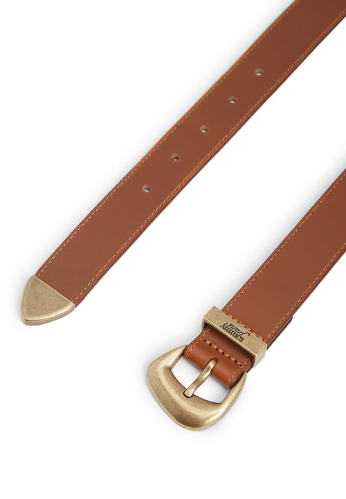 ABSTRACT BUCKLE DEBOSSED LOGO LEATHER BELT - Belt - cognac
