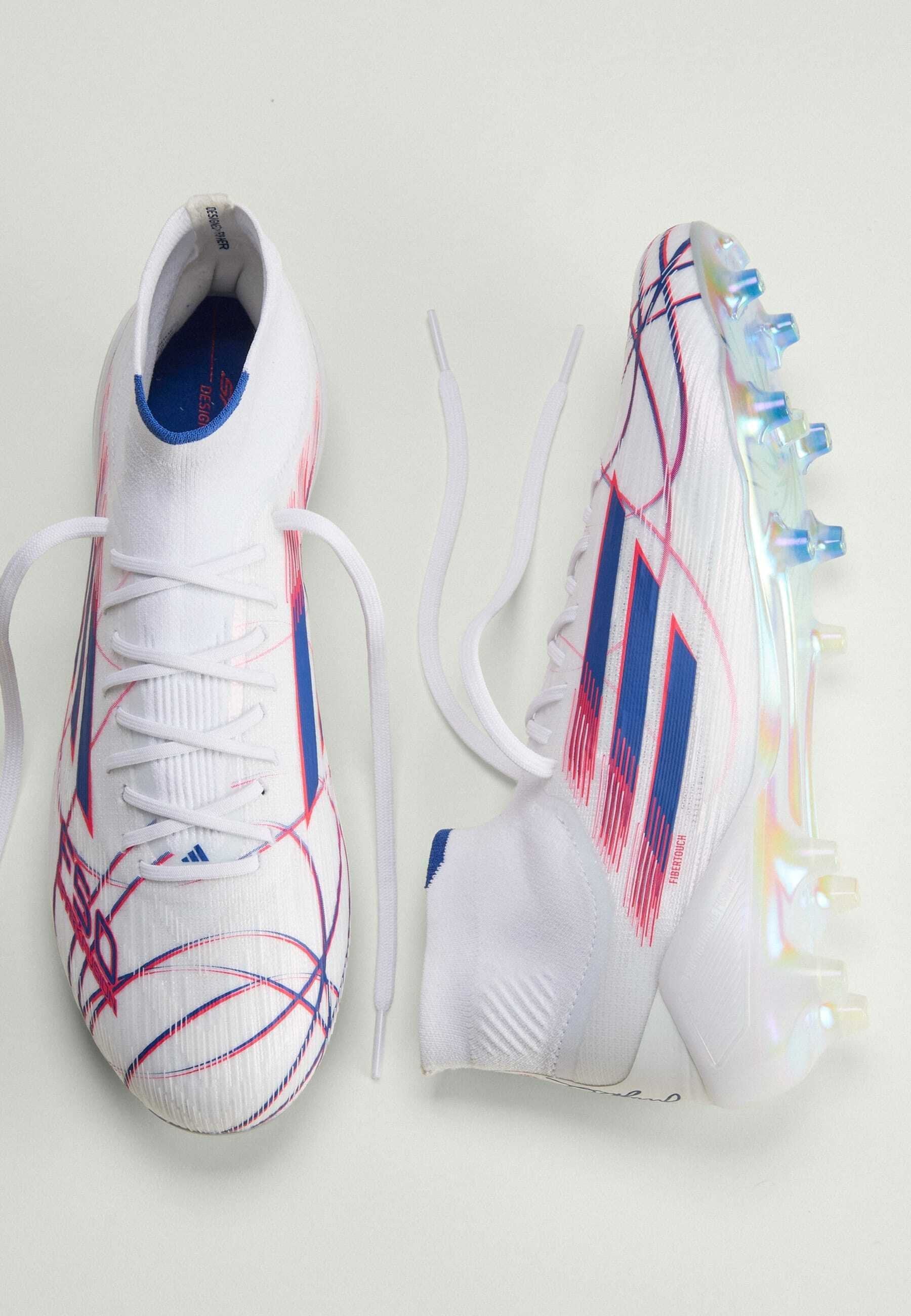أحذية كرة القدم F50 SPARKFUSION ELITE MID CUT - أحذية كرة قدم للأرض الناعمة - أبيض سحابي/أزرق ملكي/أحمر لامع