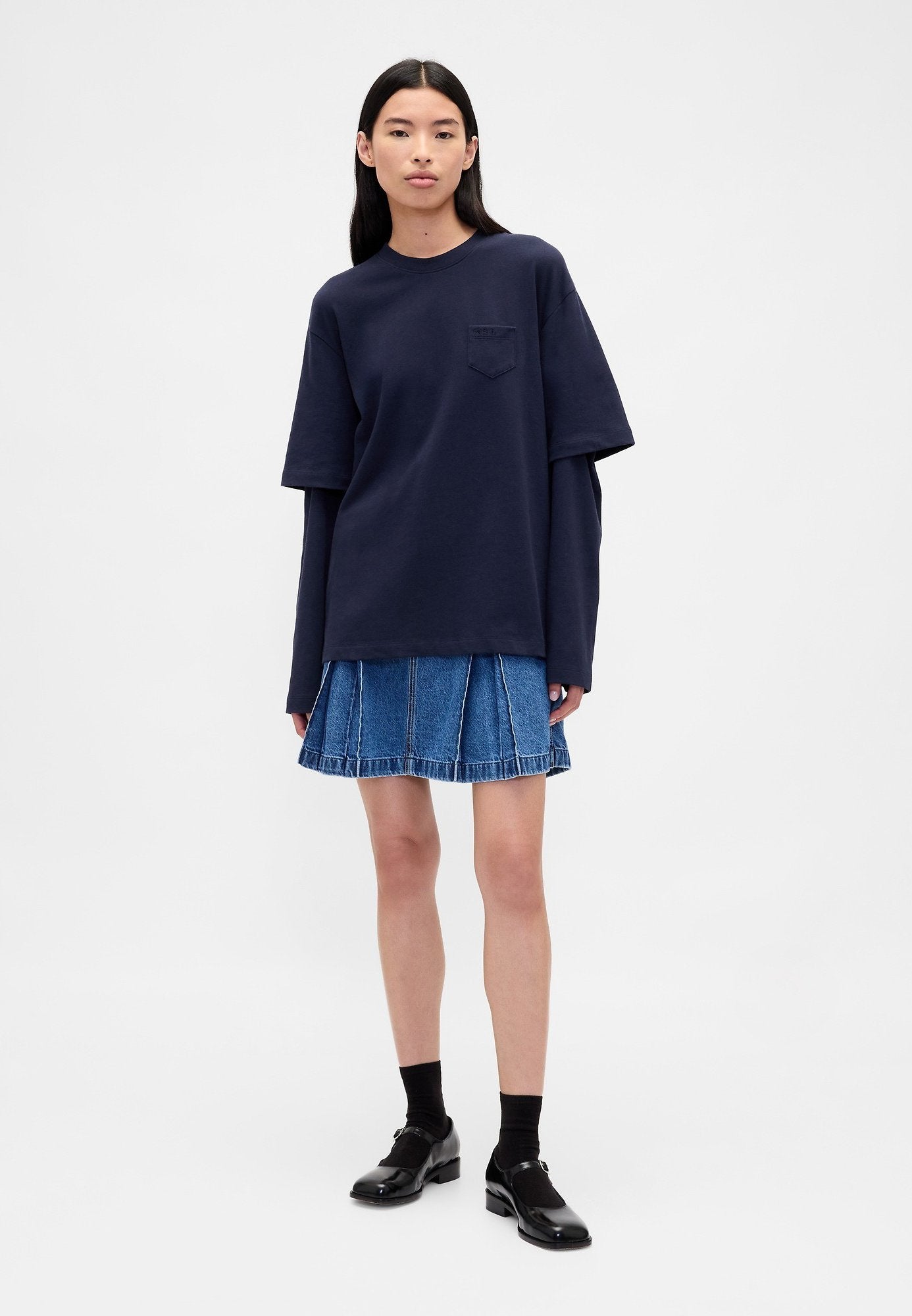 GAP SANDY LIANG ADULT HEAVYWEIGHT ORGANIC COTTON LAYERED T-SHIRT - Long sleeved top - navy uniform