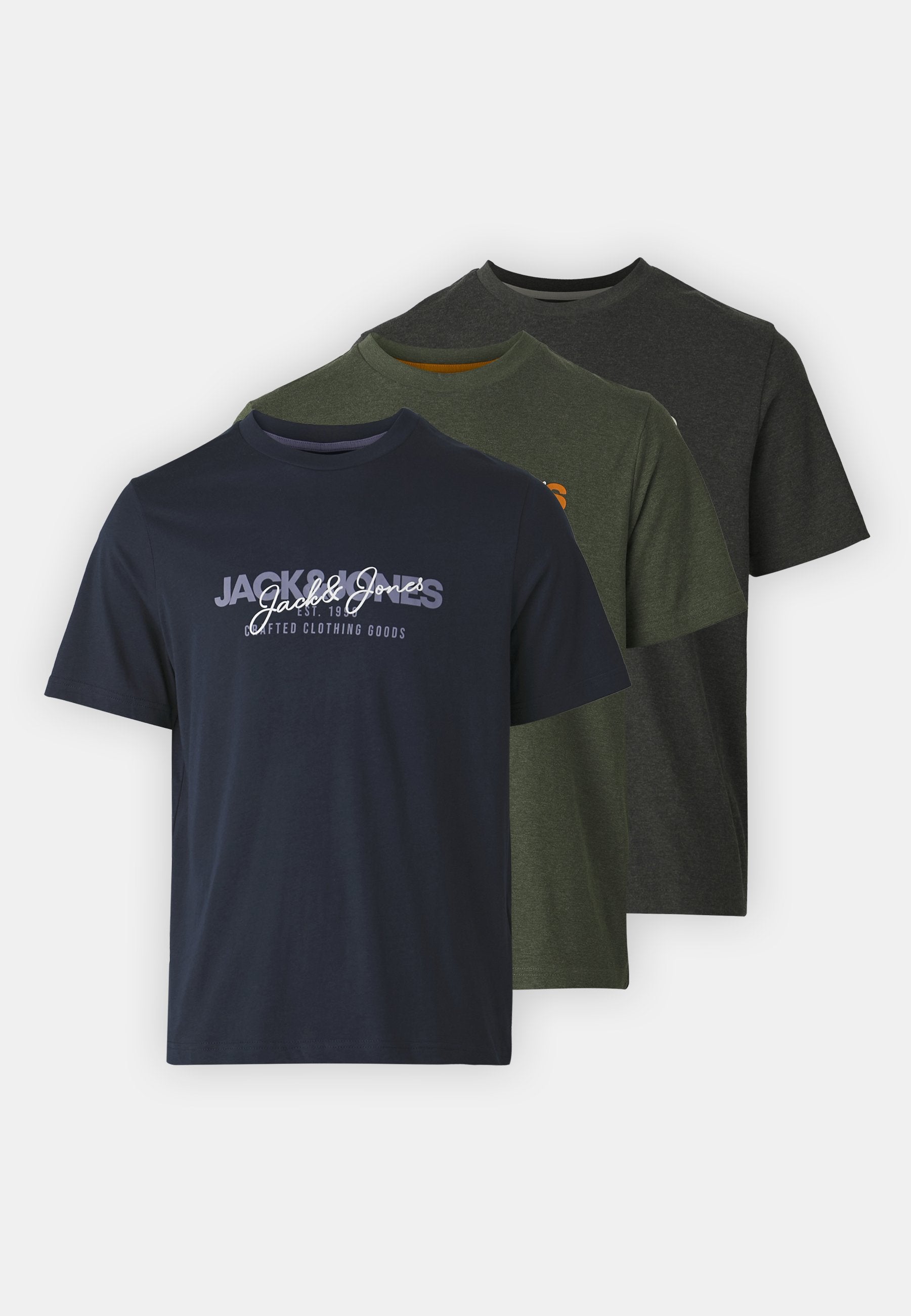 JJALVIS TEE CREW NECK 3 PACK - Print T-shirt - kombu green/navyblazer/black