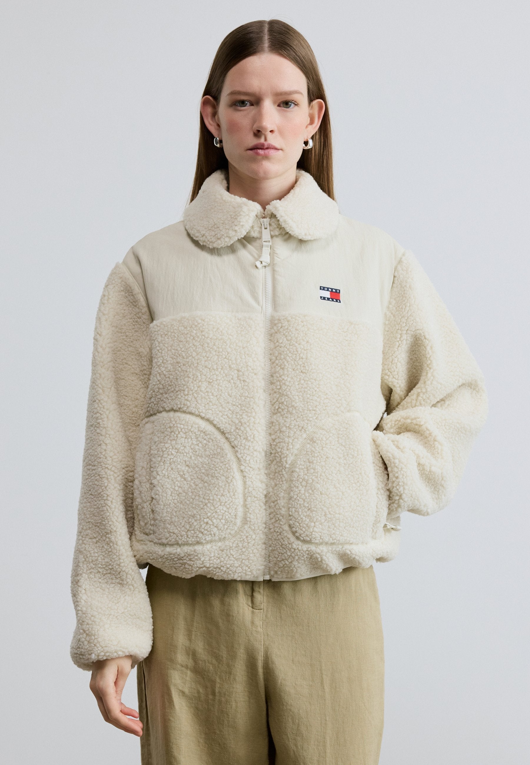 TOMMY BADGE PELÜŞ YAKA CEKET - Hafif ceket - antik beyaz