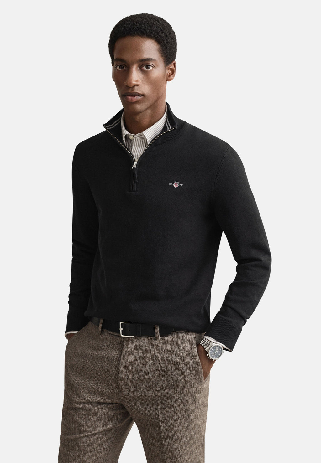 CLASSIC COTTON HALF ZIP - Jumper - black