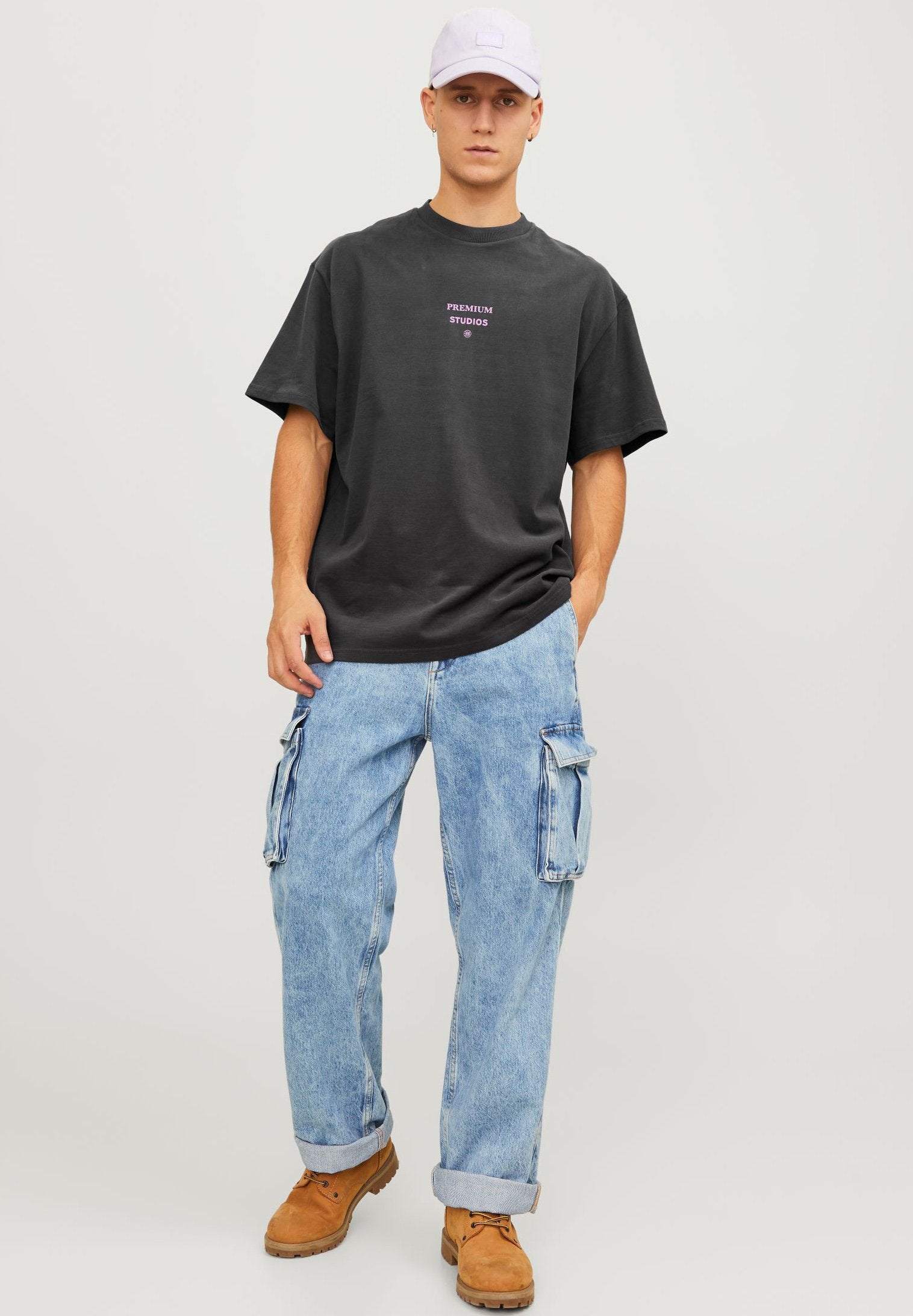 JPRBLAHARVEY INFO TEE CREW NECK UNISEX - Print T-shirt - asphalt