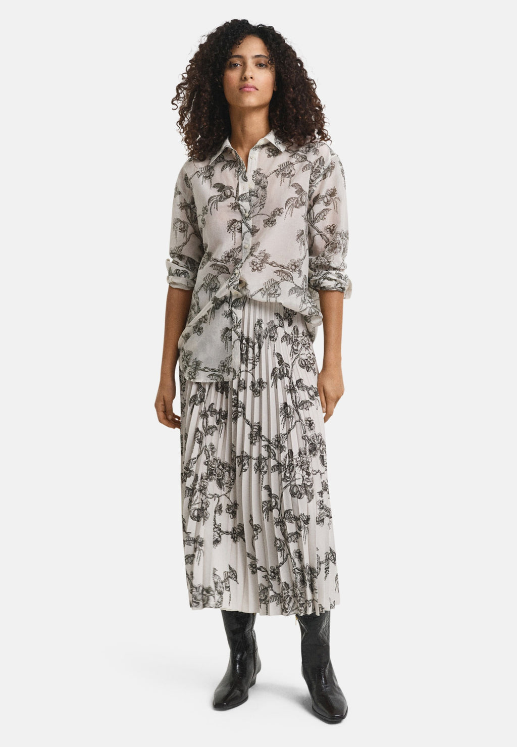 MIDI TREE PRINT  - Pleated skirt - green lagoon