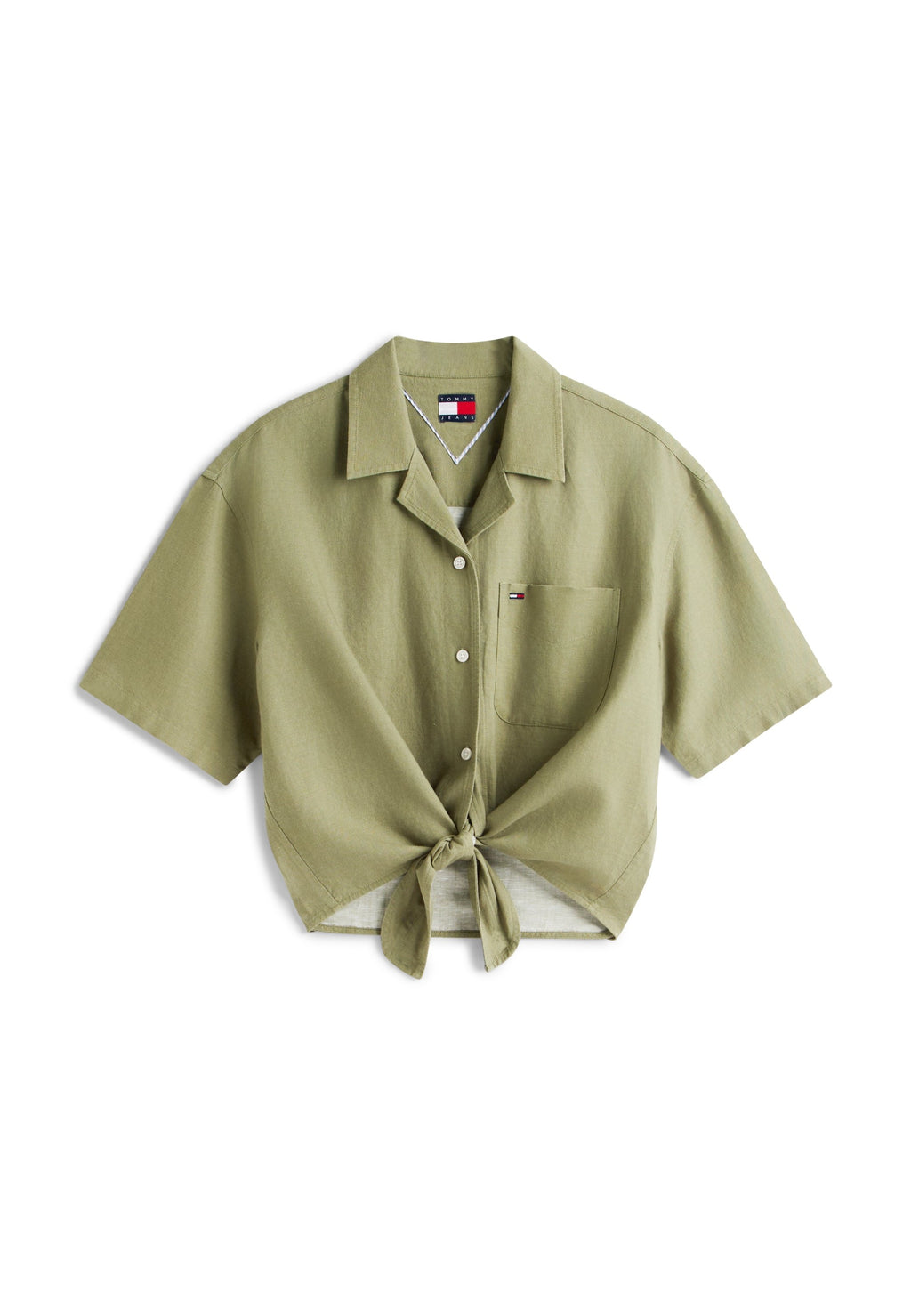 RELAXED FIT LINEN BLEND TIE FRONT SHIRT - Button-down blouse - bay leaf