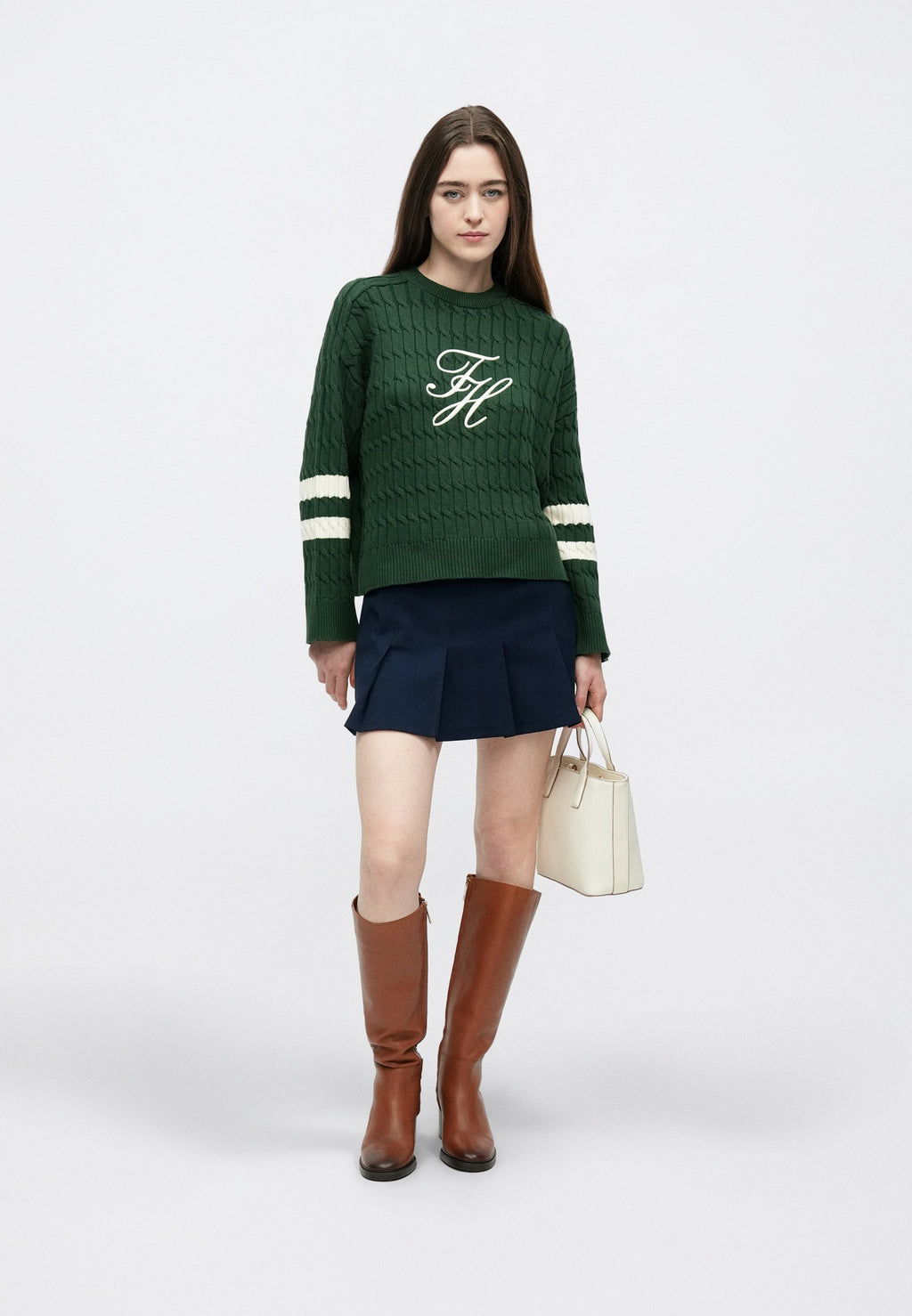 LOGO EMBROIDERY RELAXED CABLE KNIT JUMPER - Jumper - national forest