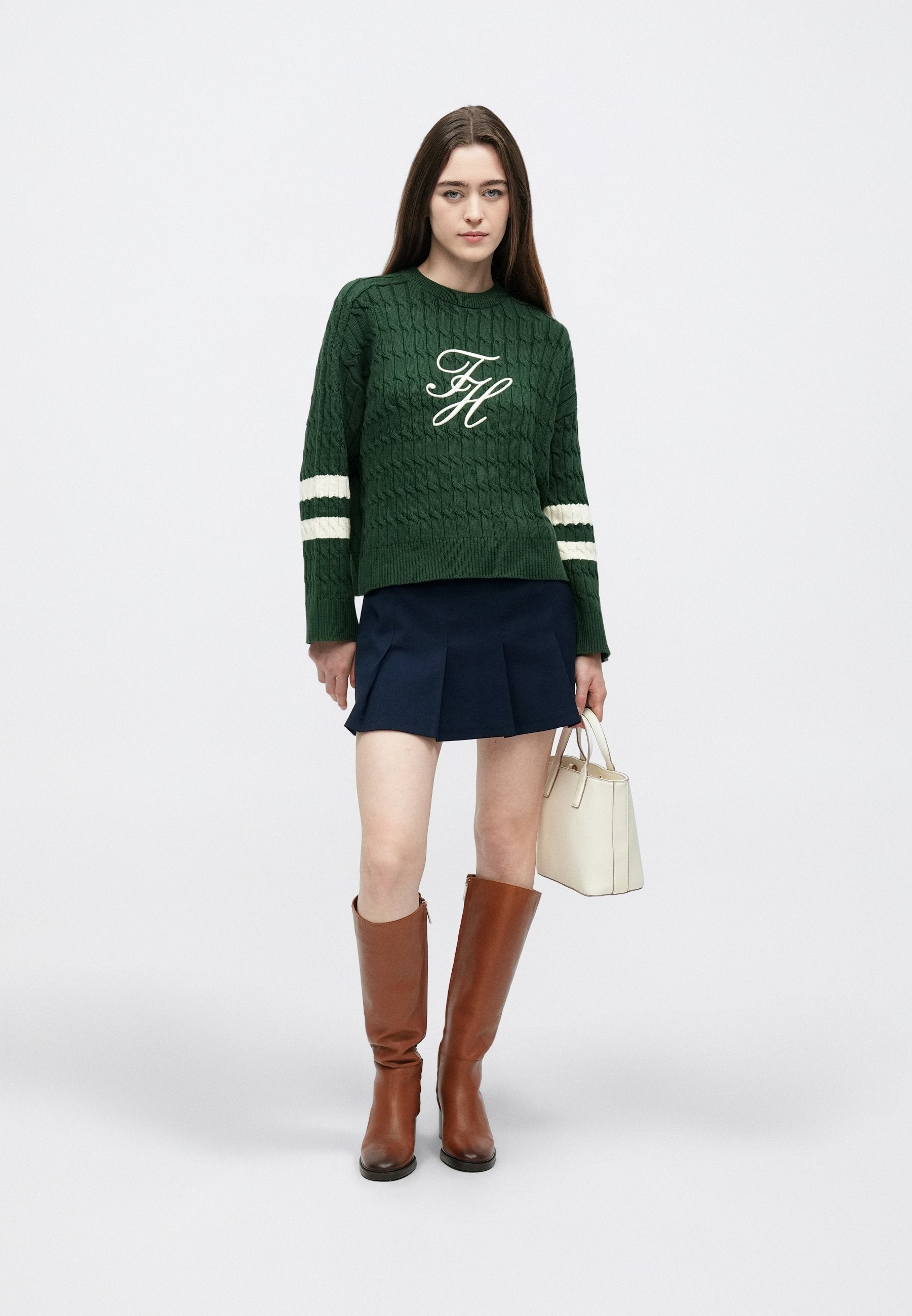 LOGO EMBROIDERY RELAXED CABLE KNIT JUMPER - Jumper - national forest