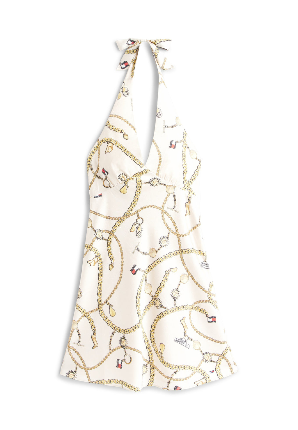 CHAIN PRINT HALTERNECK SLIM MINI DRESS - Day dress - beige