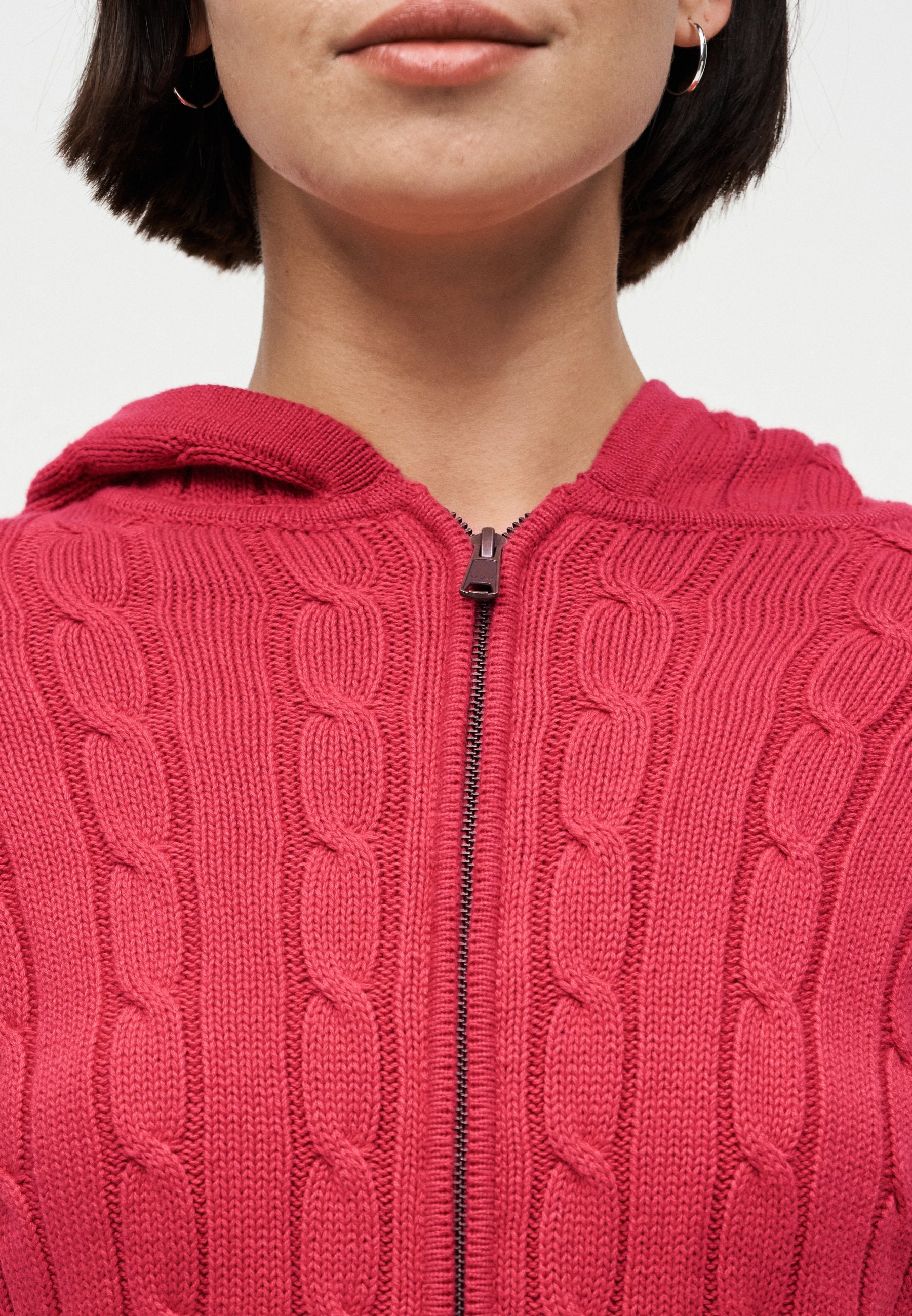 CABLE FULL ZIP HOODIE - Cardigan - chakra red