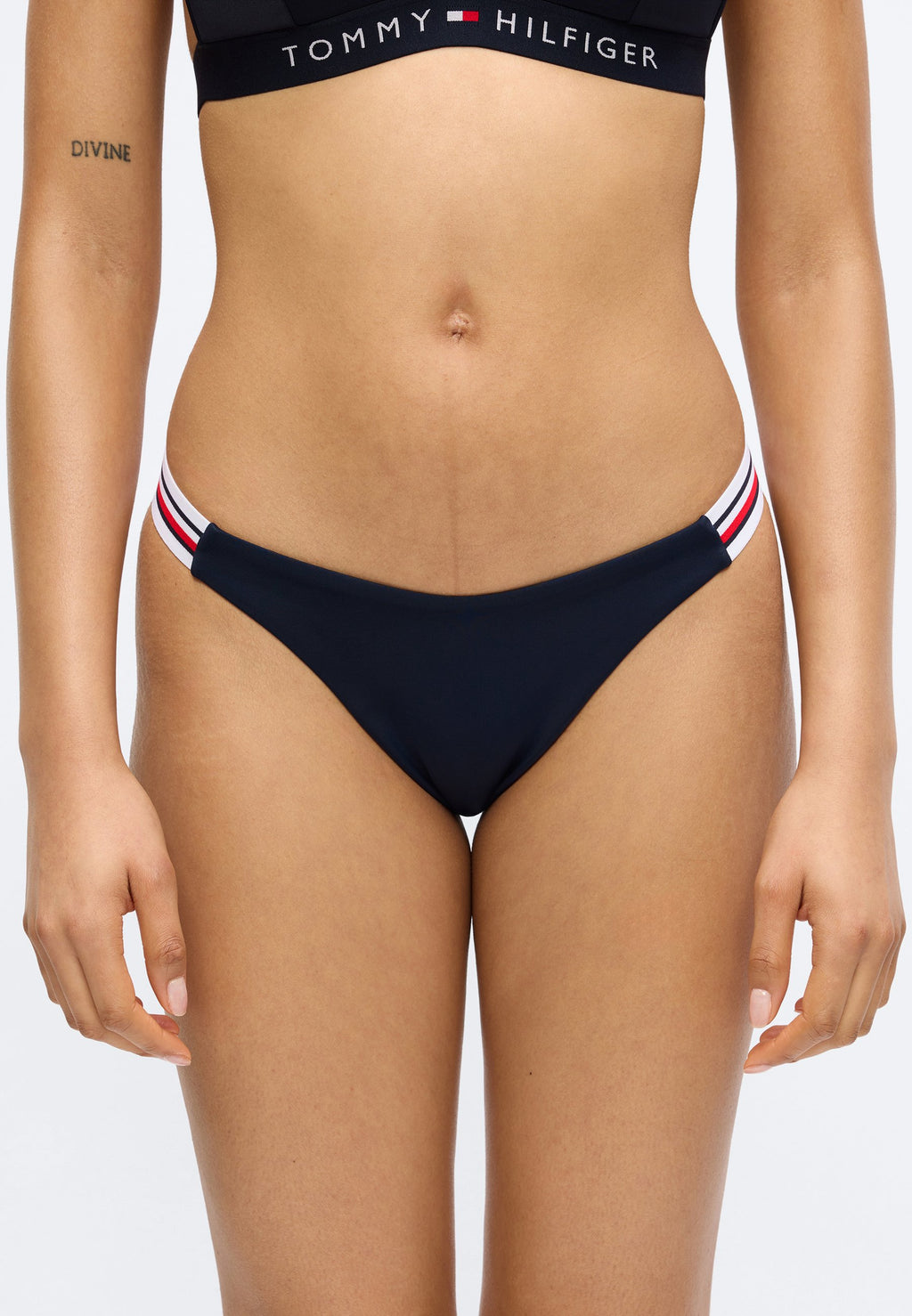 GLOBAL STRIPE HIGH-CUT CHEEKY BIKINI BOTTOMS - Bikini bottoms - dark night navy