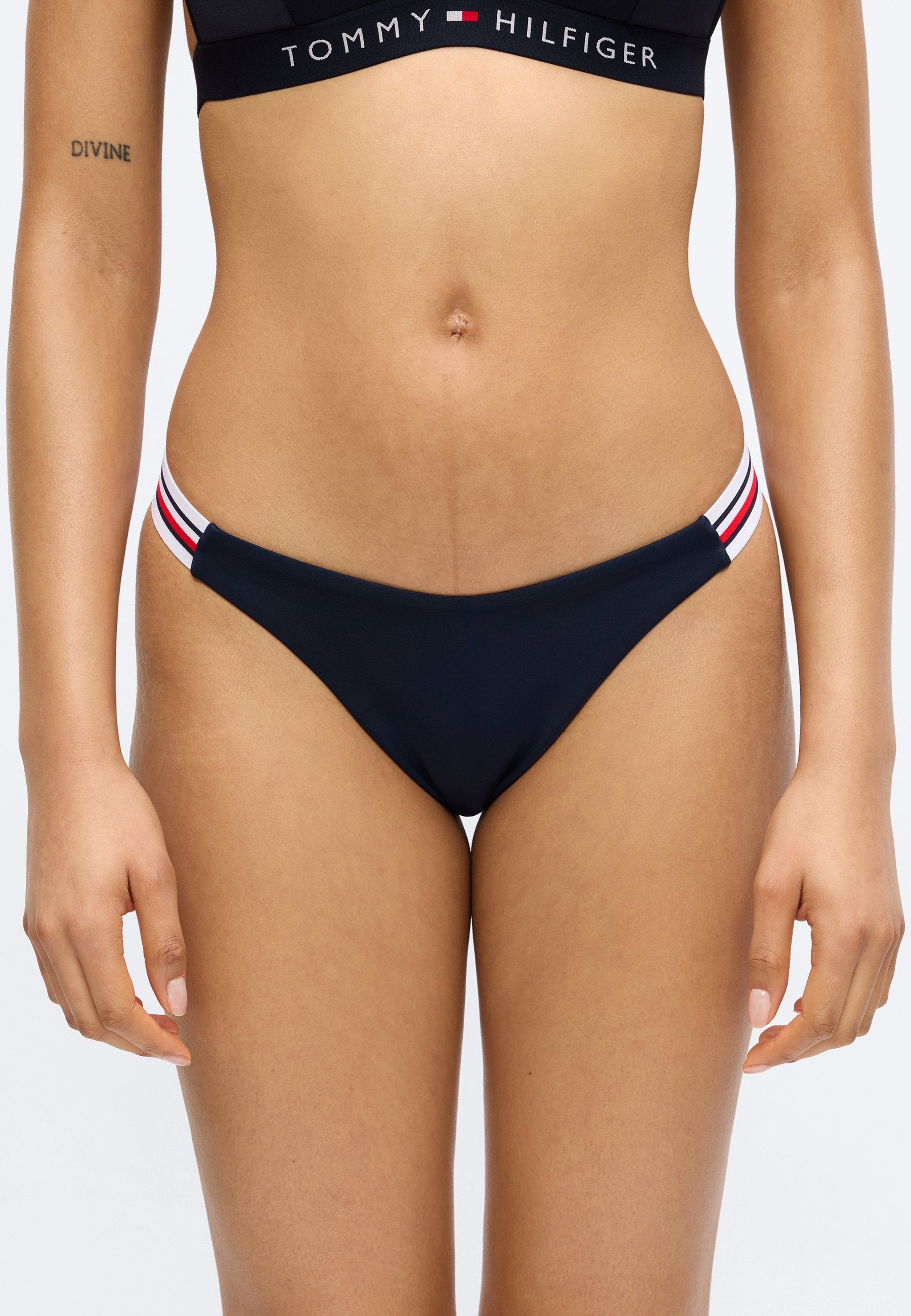 GLOBAL STRIPE HIGH-CUT CHEEKY BIKINI BOTTOMS - Bikini bottoms - dark night navy