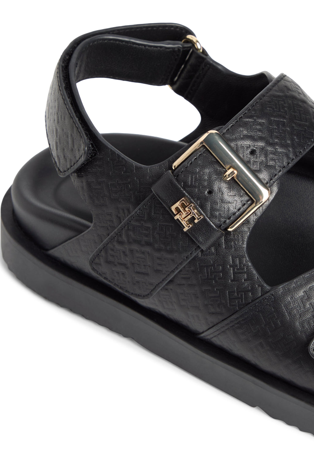 LEATHER DOUBLE STRAP BUCKLE SANDALS - Sandals - black
