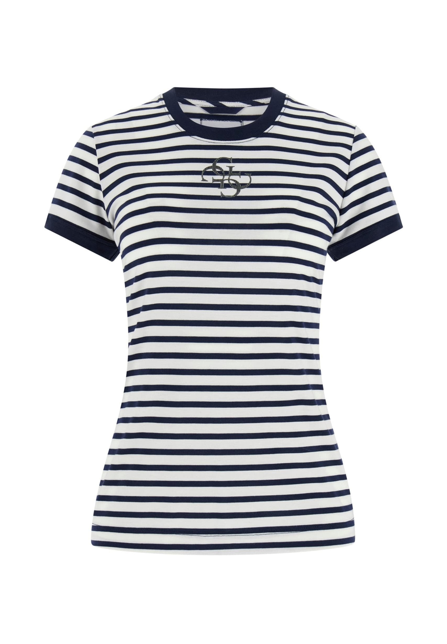 STRIPED MINI LOGO - Print T-shirt - blackened blue and w