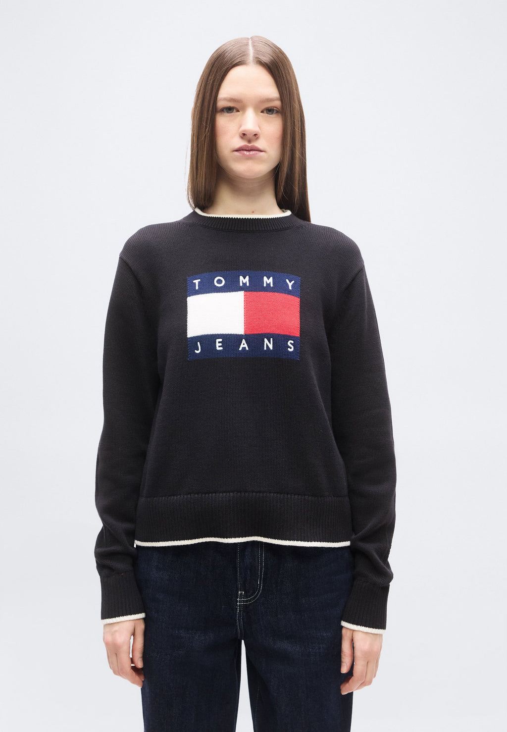 PULL DRAPEAU INTARSIA DÉTAILS CONTRATS COUPE DÉTENDUE - Pull - black