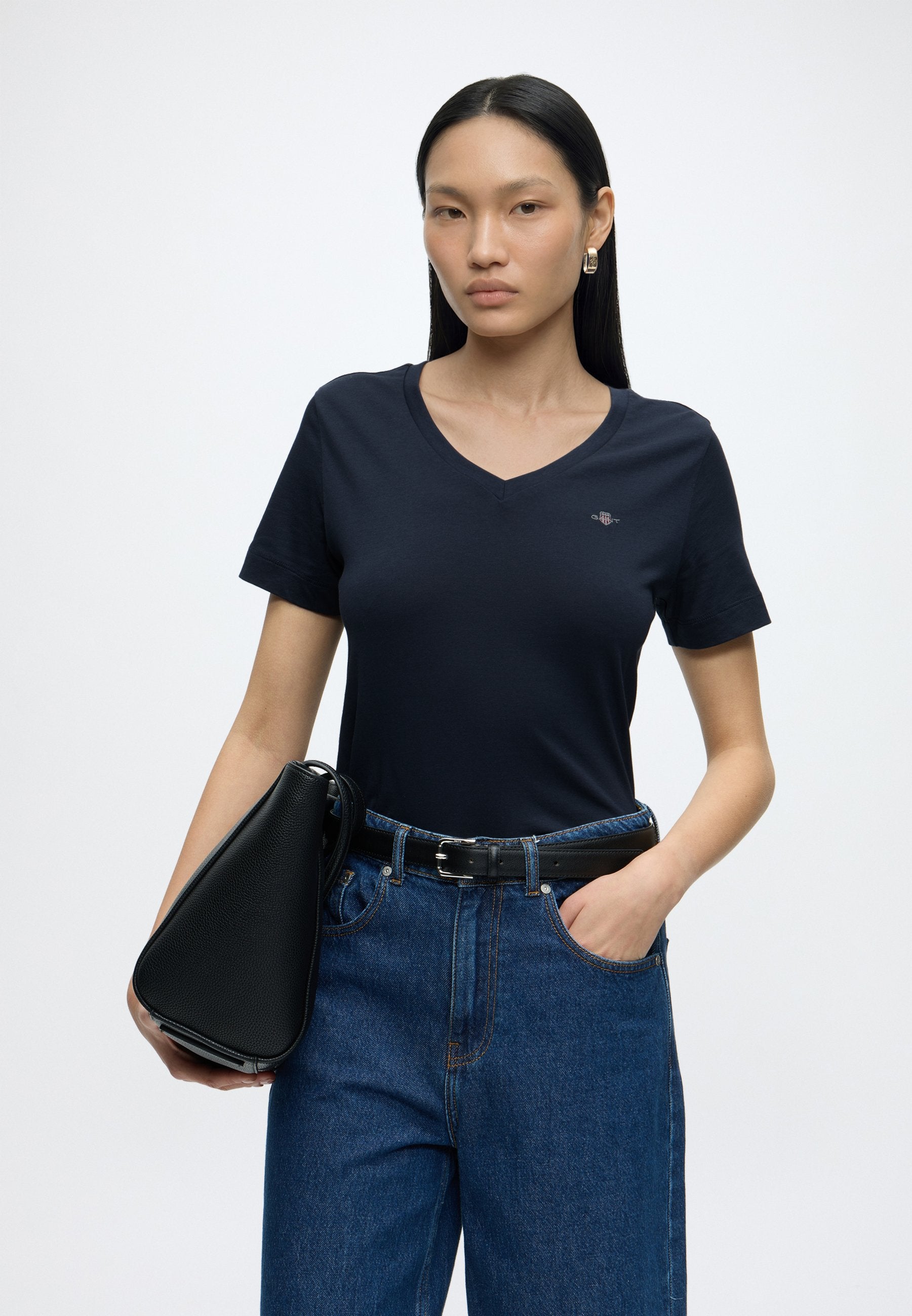 SHIELD V NECK - Basic T-shirt - evening blue