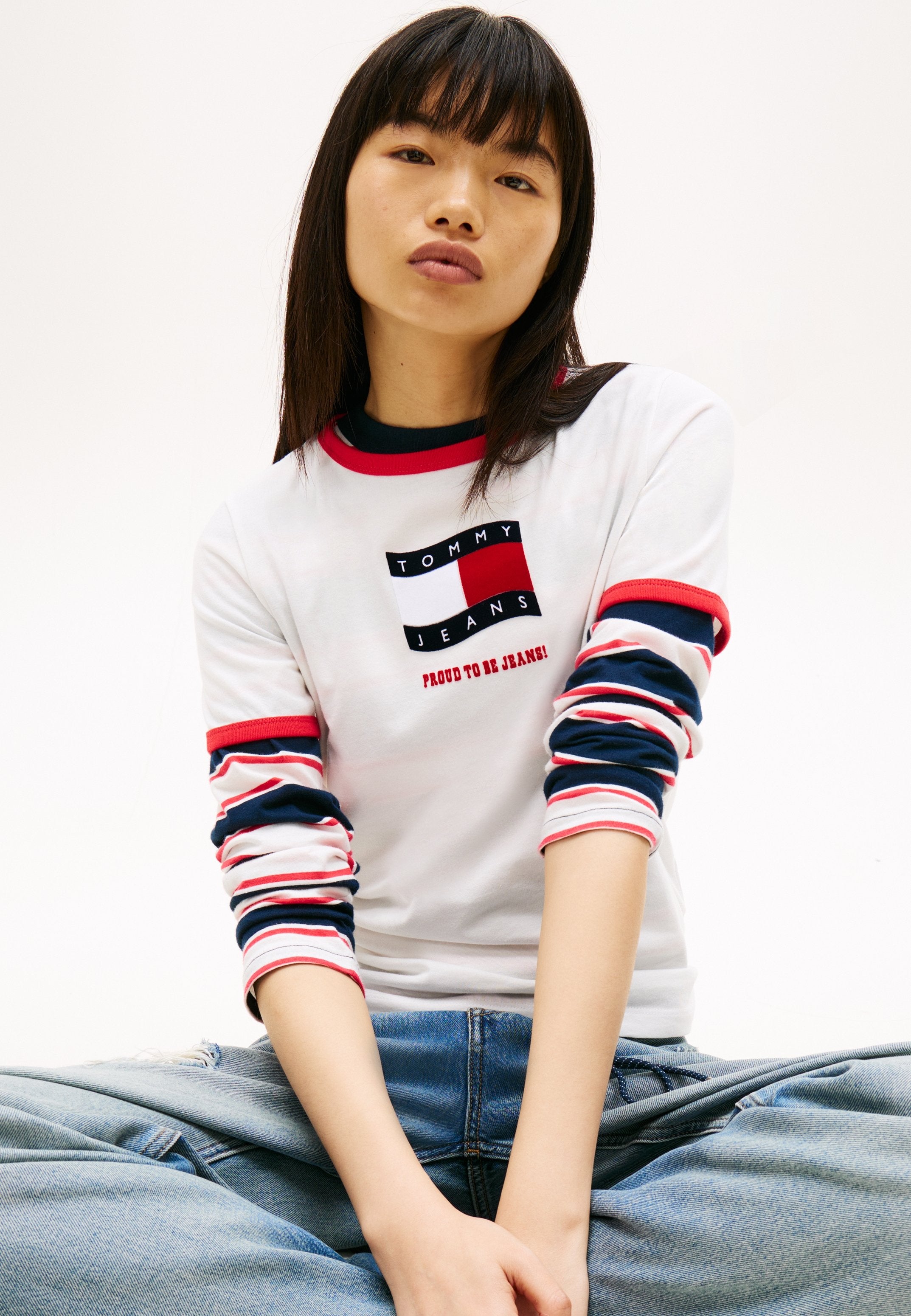 WAVY FLAG CONTRAST RINGER T-SHIRT - Print T-shirt - ecru