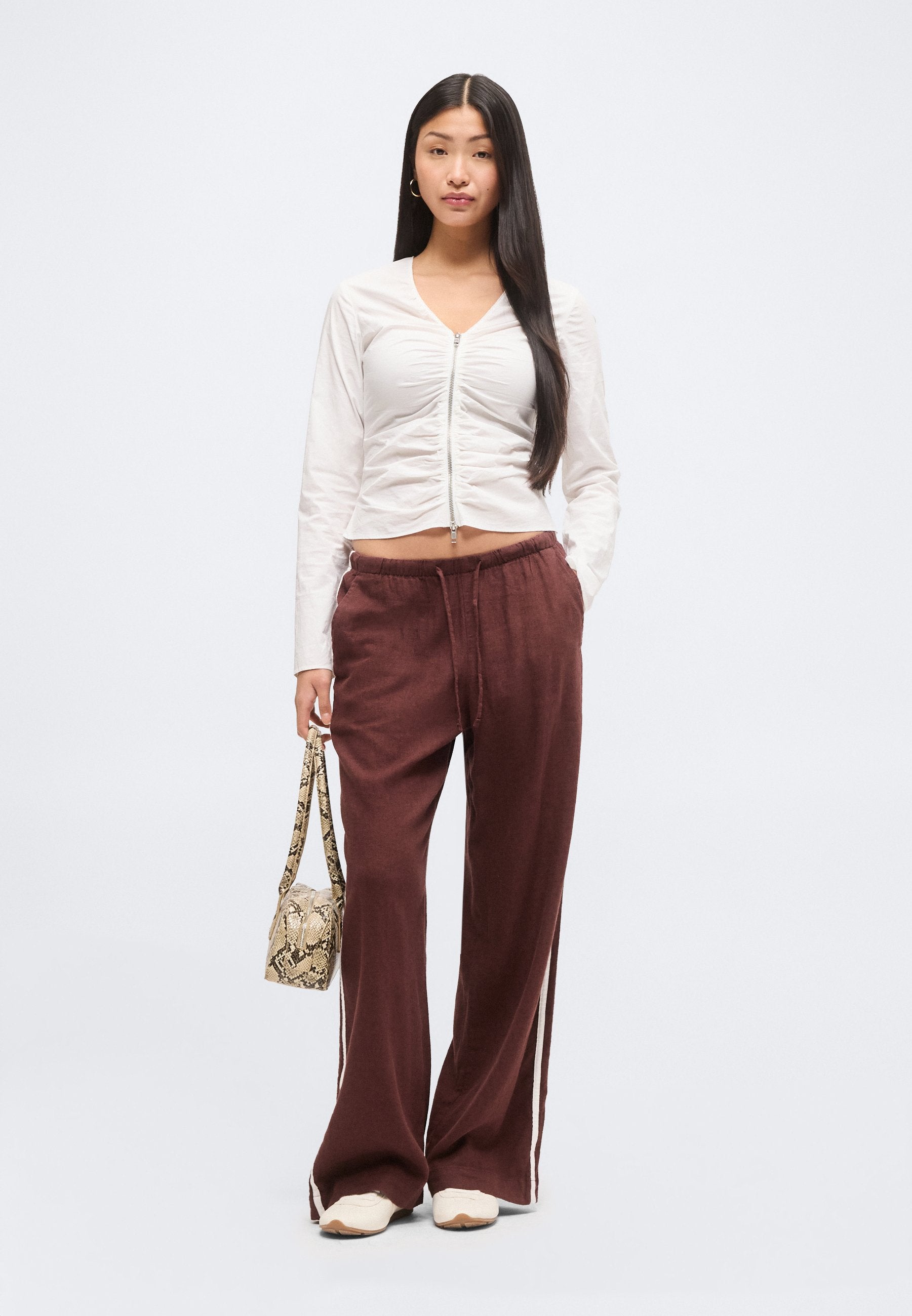 PANTALON LARGE RAYURE LATÉRALE - Pantalon - chocolate bar