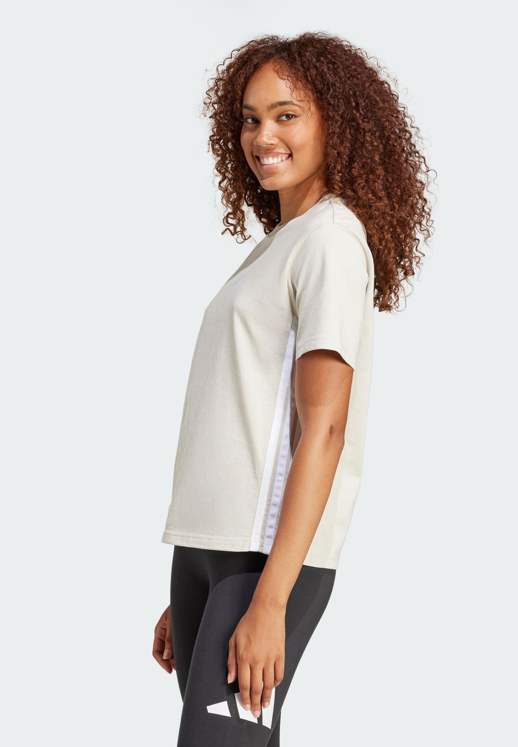 ESSENTIALS 3 STRIPES - Print T-shirt - beige white