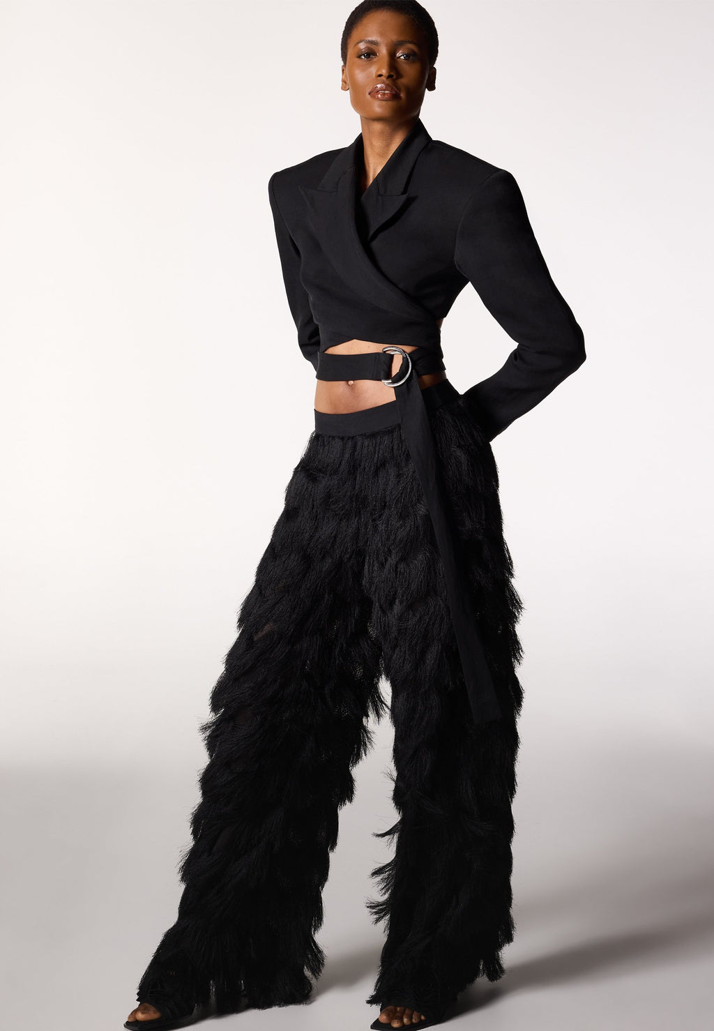 STUDIO FRINGE PANTS - Trousers - black