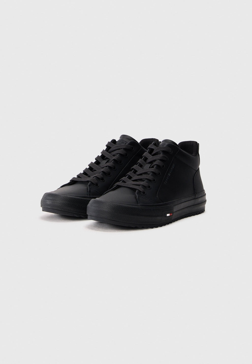 LEATHER SERRATED MID-TOP TRAINERS - Trainers - black