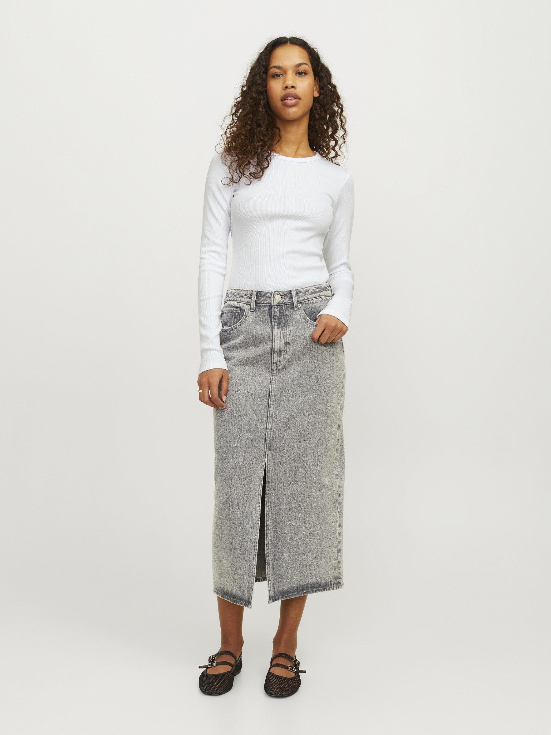JXFREYA STR LS RIB TEE - Haut à manches longues - bright white