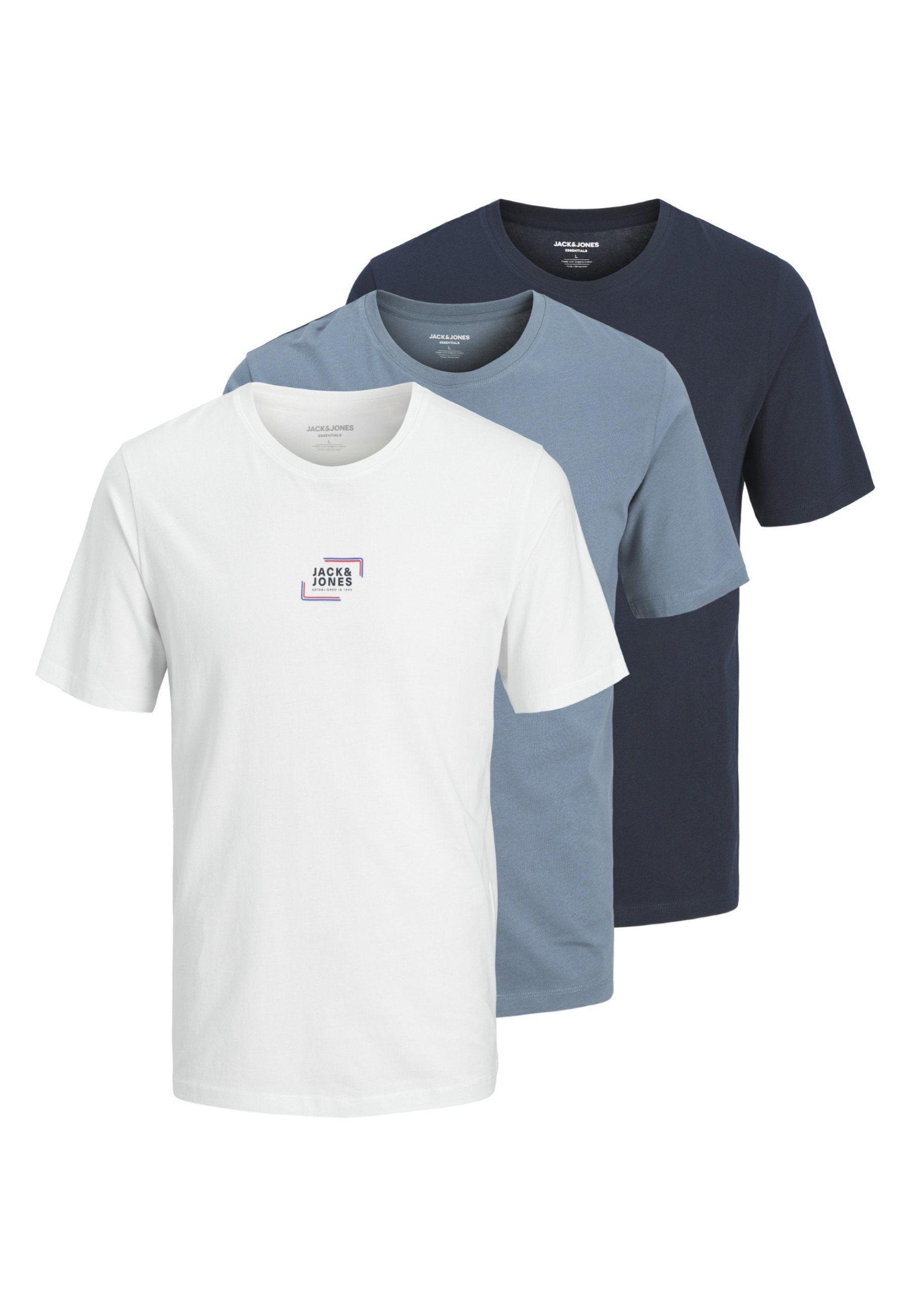 JJCORP GRAPHIC TEE O NECK 3'LÜ PAKET - Baskılı tişört - beyaz/mavi serap/lacivert blazer