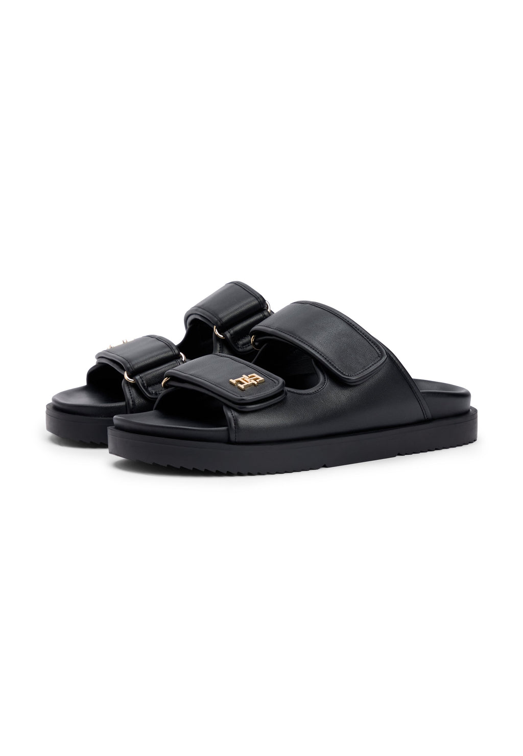 LEATHER TH MONOGRAM DOUBLE STRAP SANDALS - Mules - black