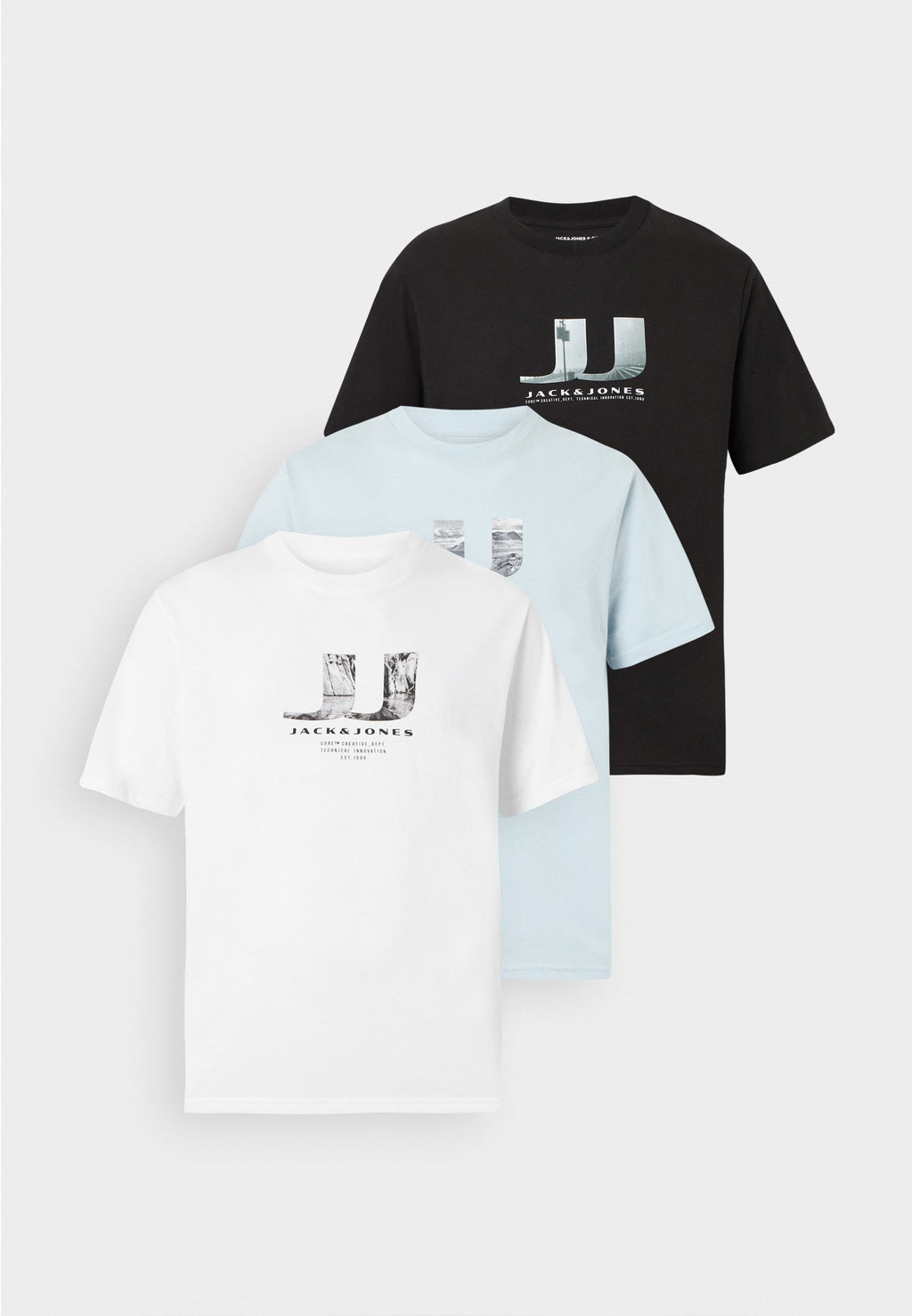 JCODUST PHOTO TEE CREW 3 PACK - Print T-shirt - black/bright white/omphalodes