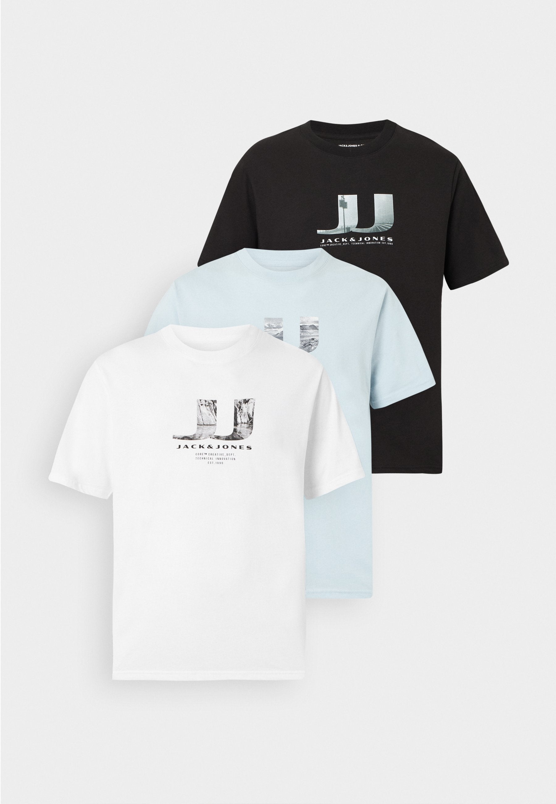 JCODUST PHOTO TEE CREW 3 PACK - Print T-shirt - black/bright white/omphalodes