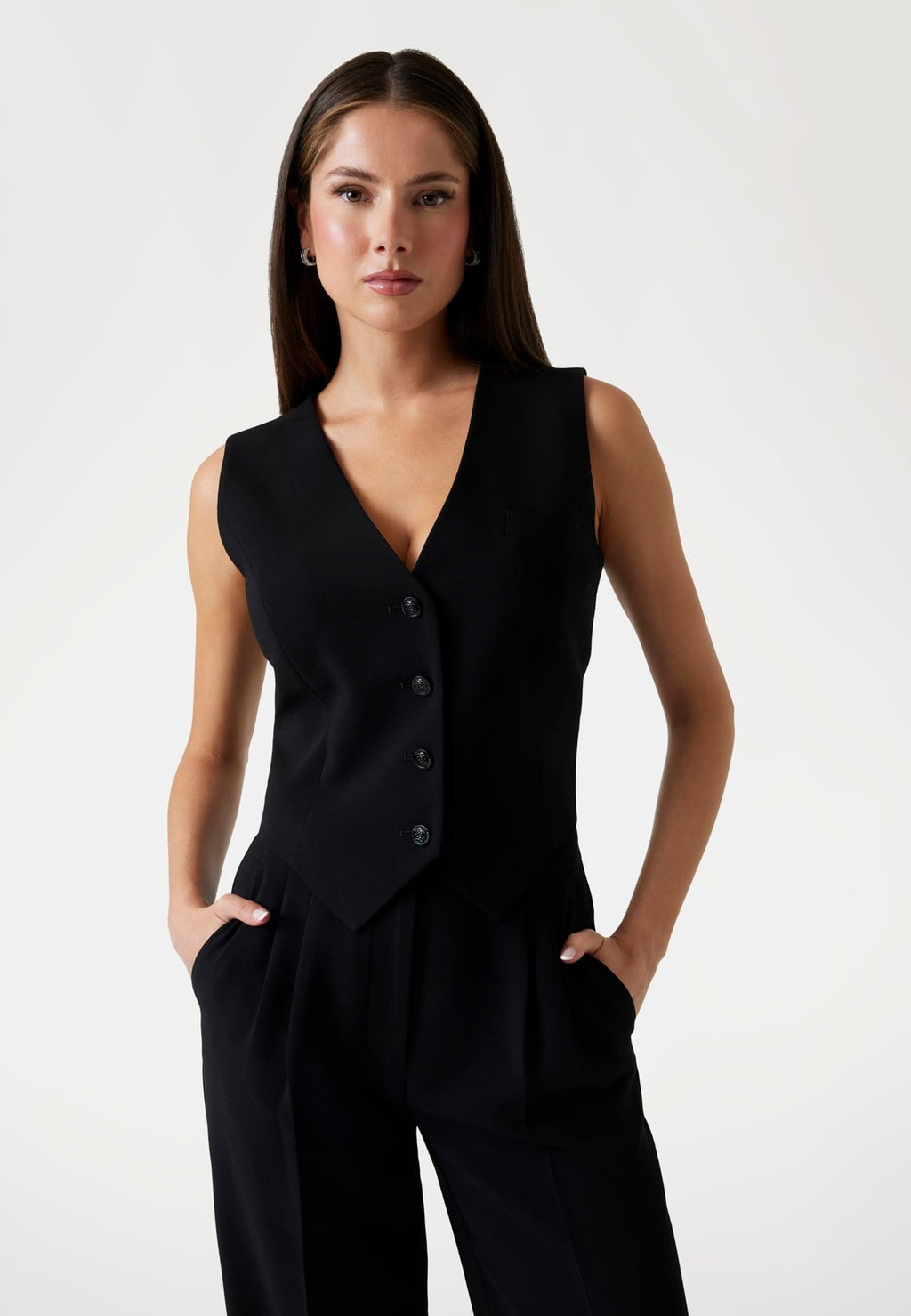 FIGURBETONTE CREPON - Waistcoat - schwarz