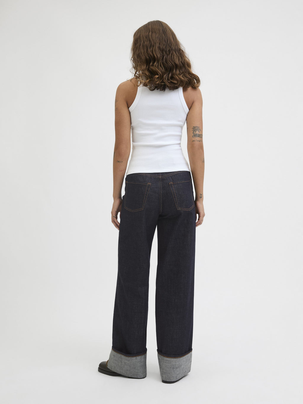 Wide-fit JXTOKYO VEGA WIDE HW FOLD UP R269 DNM - Wide Leg - dark blue denim
