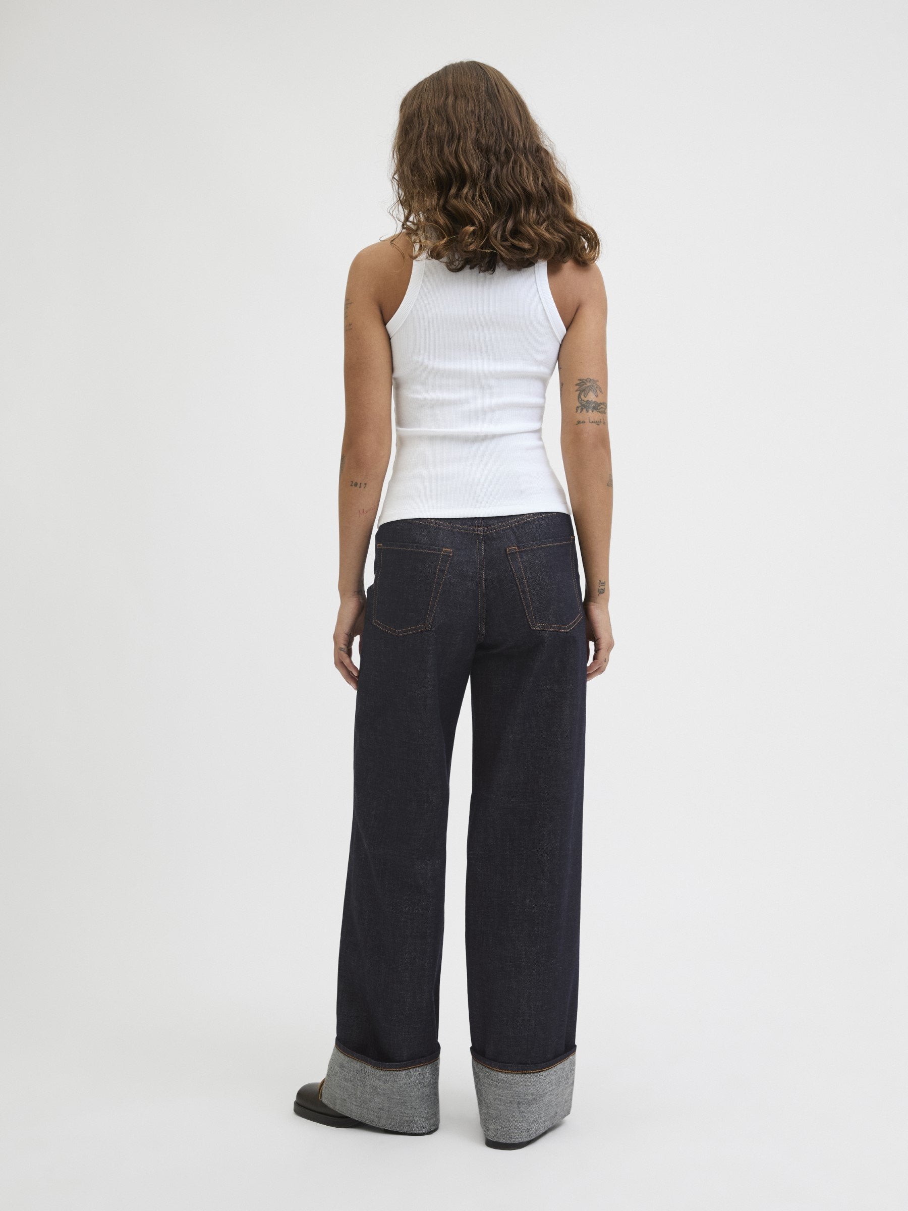 Wide-fit JXTOKYO VEGA WIDE HW FOLD UP R269 DNM - Wide Leg - dark blue denim