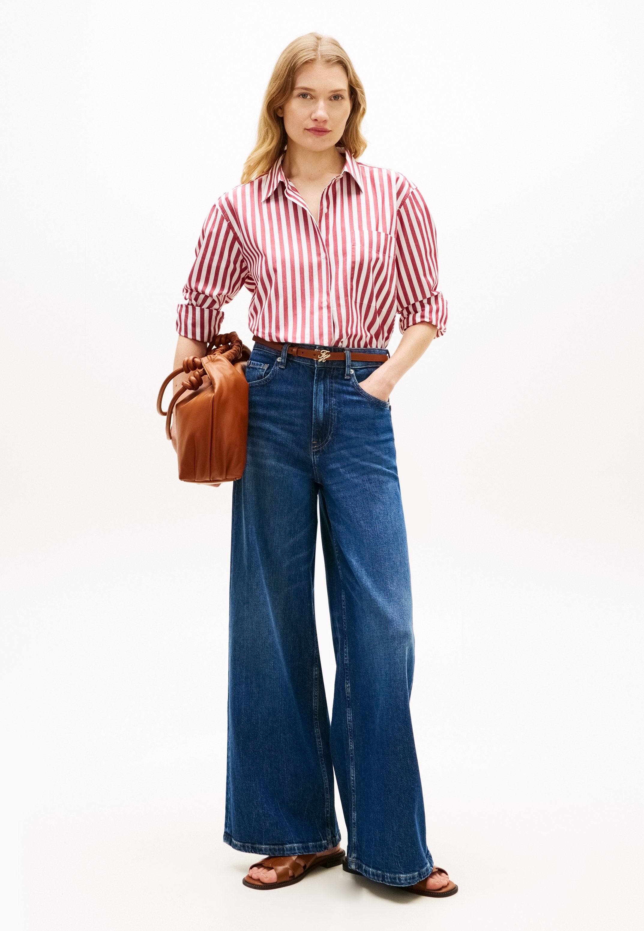 CLASSIC OVERSIZED FIT POPLIN SHIRT - Button-down blouse - ecru/liberty red
