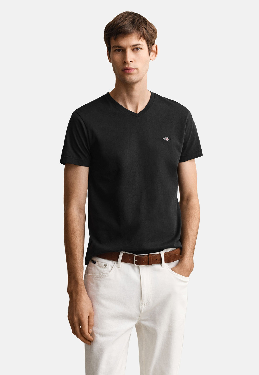 SHIELD V NECK - Basic T-shirt - black