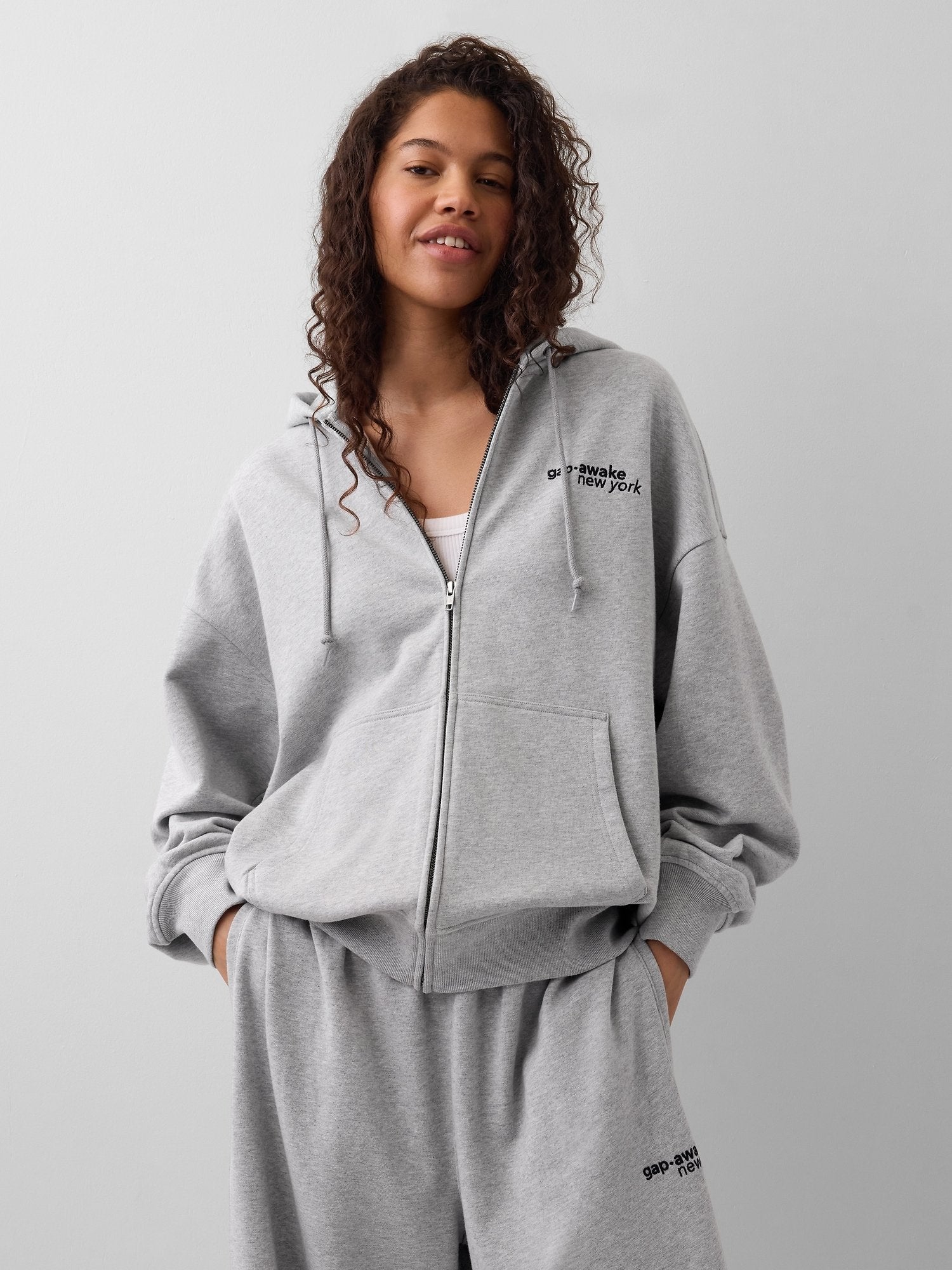 GAP AWAKE NY HEAVYWEIGHT OVERSIZED LOGO ZIP HOODIE - Sweat-shirt zippé - gris clair chiné