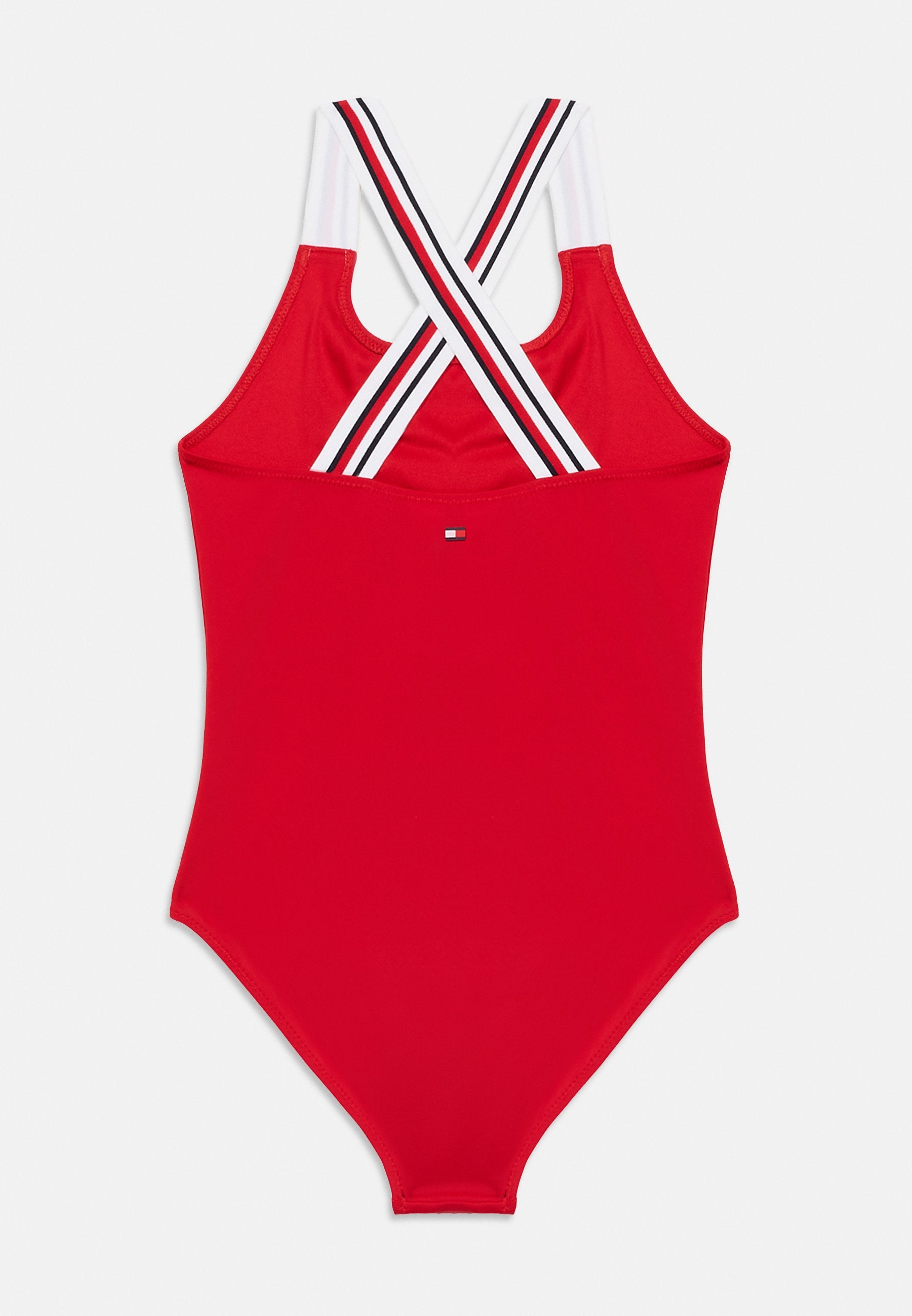 GLOBAL STRIPE SQUARE NECK CROSSOVER SWIMSUIT - Swimsuit - primary red