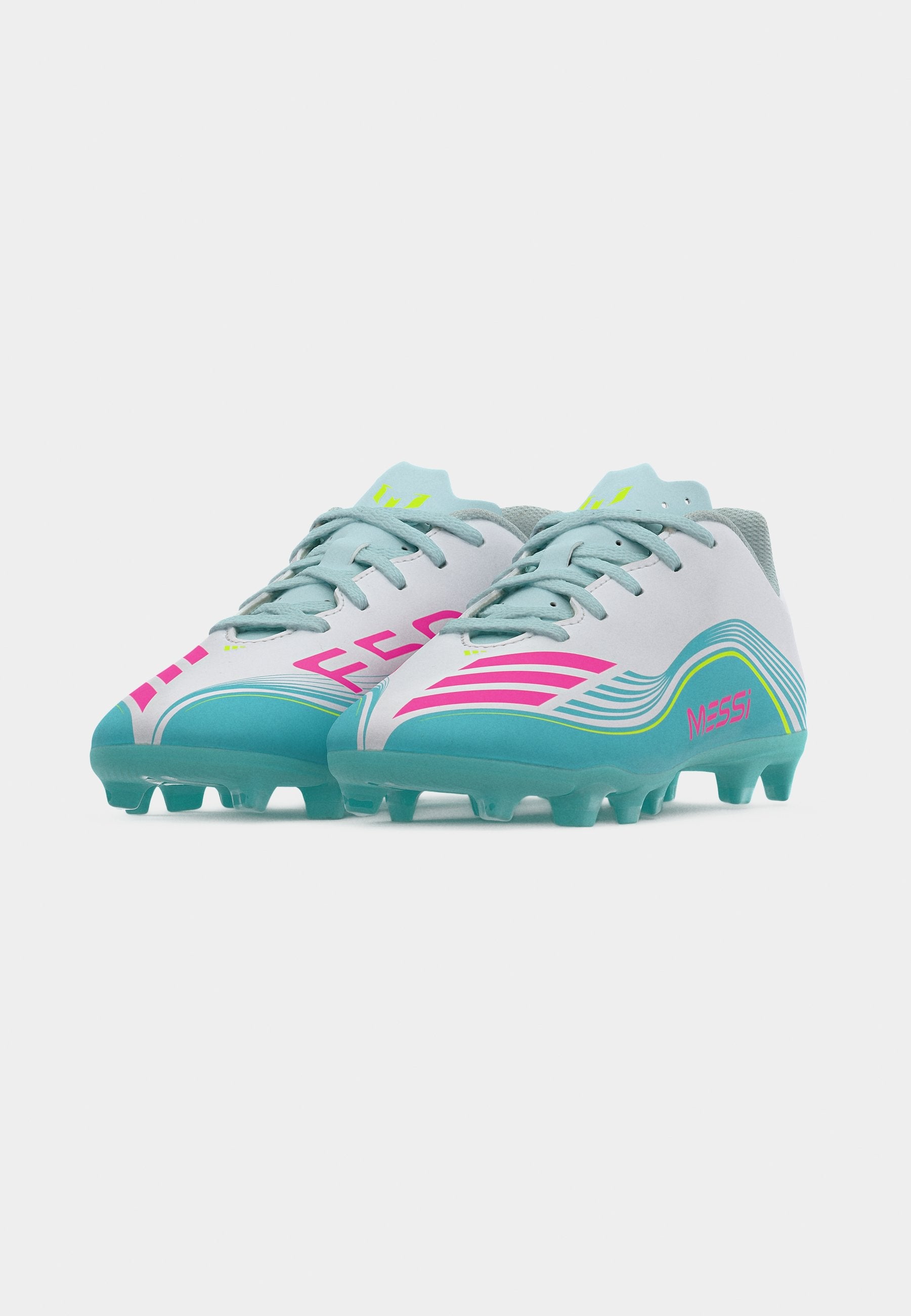F50 MESSI CLUB FIRM GROUND MULTI GROUND KIDS UNISEX - Football boots artificial grass - footwear white/lucid pink/flash aqua