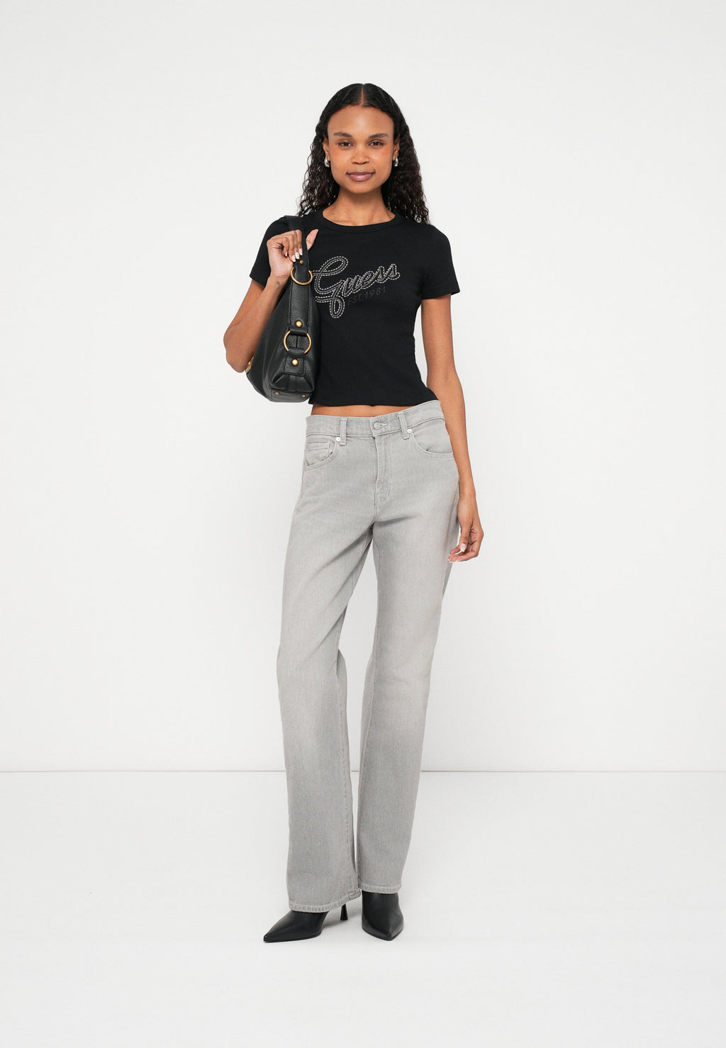 STUDS SCRIPT TEE - Print T-shirt - jet black