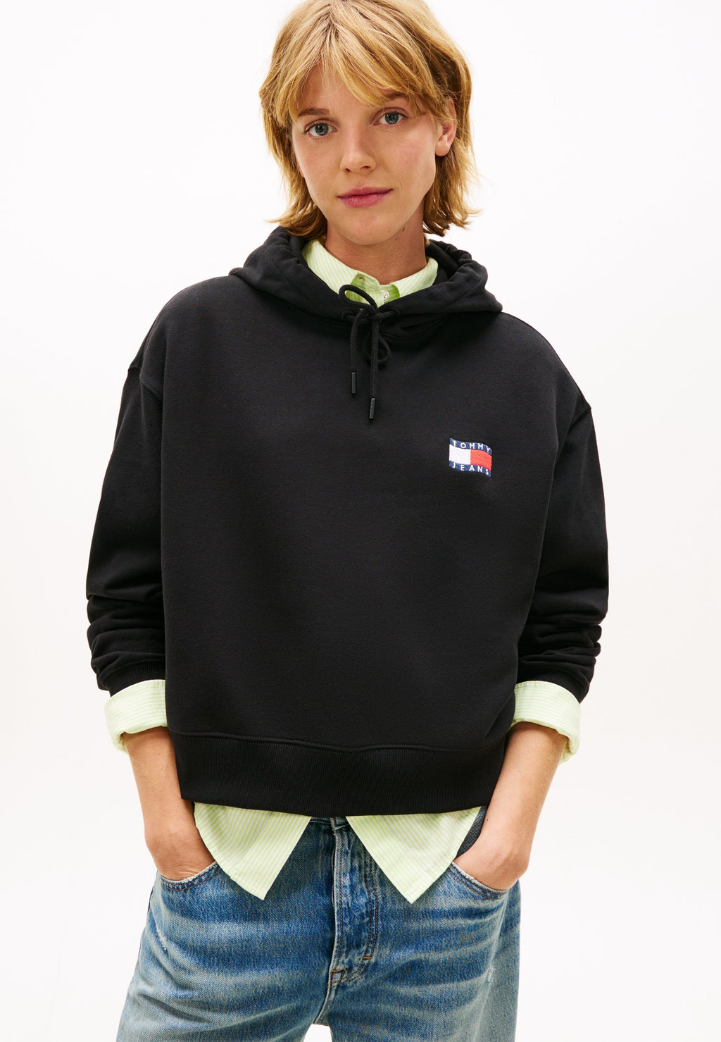 SWEAT À CAPUCHE EN TISSU ÉPONGE DÉCONTRACTÉ À CORDON DE SERRAGE WAVY FLAG - Sweat à capuche - noir