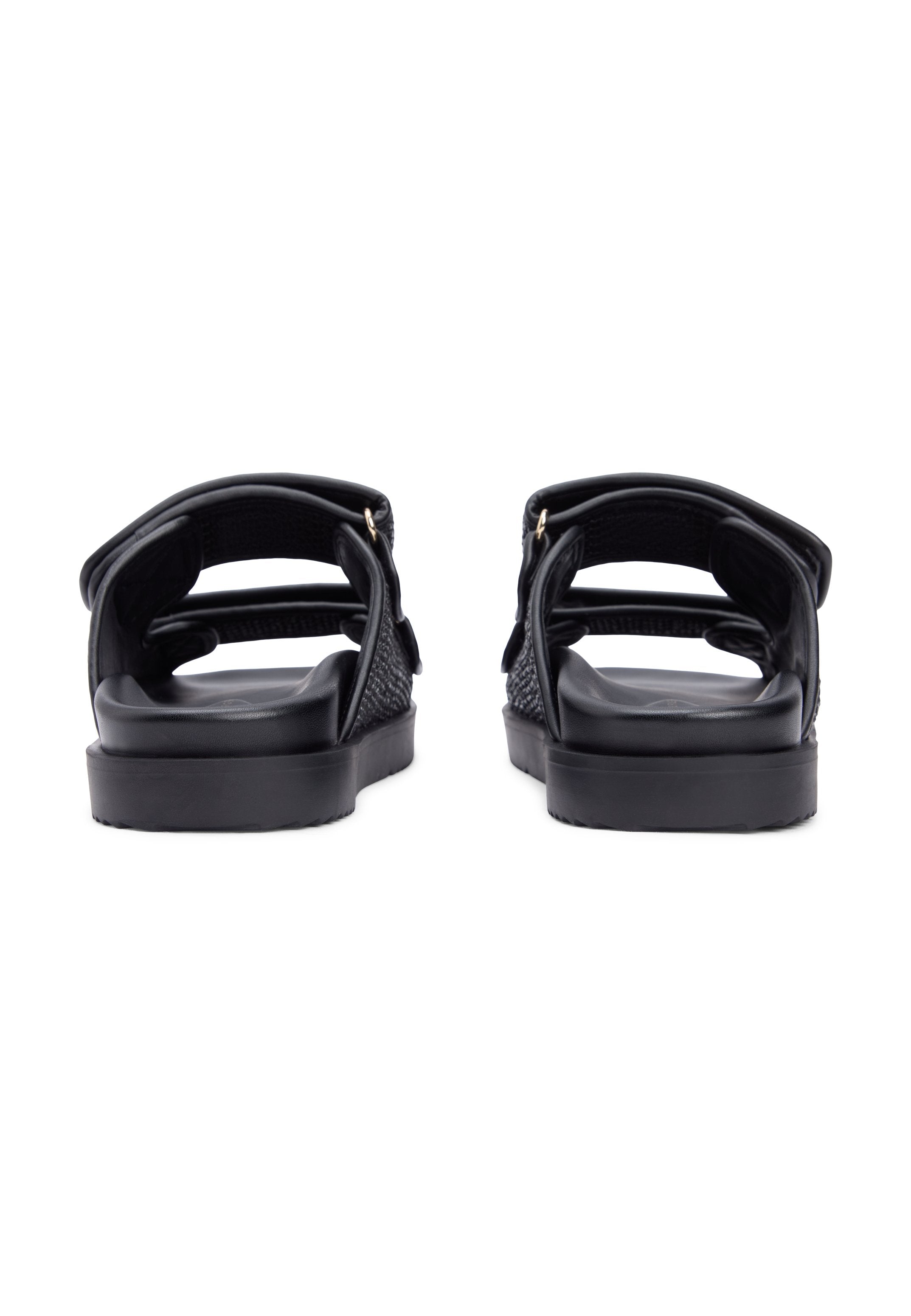 RAFFIA TH MONOGRAM DOUBLE STRAP SANDALS - Sandals - black