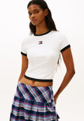 TOMMY BADGE RIBBED SLIM T-SHIRT - Print T-shirt - ecru