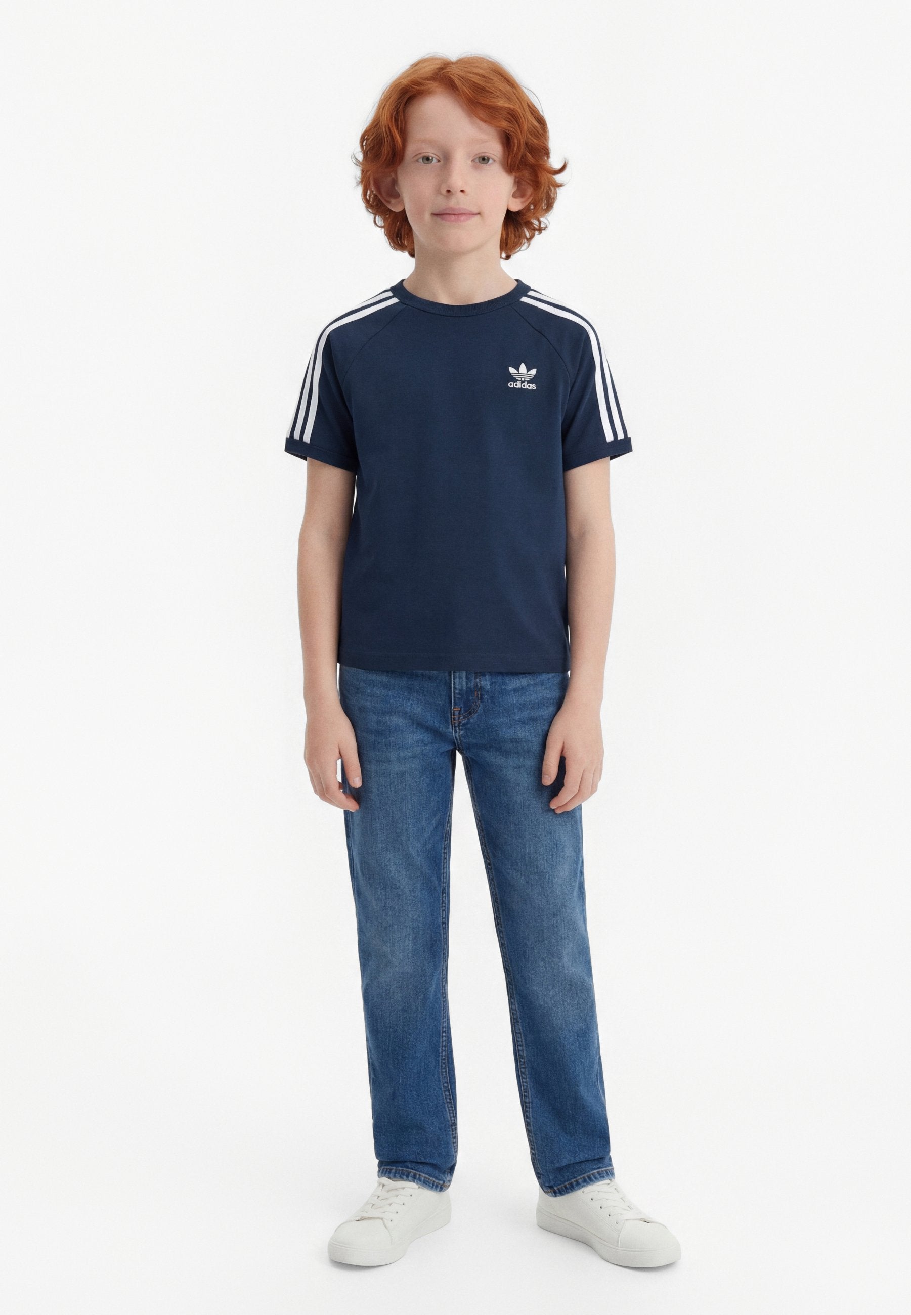 3 STRIPE TEE UNISEX - Baskılı Tişört - gece indigo/beyaz