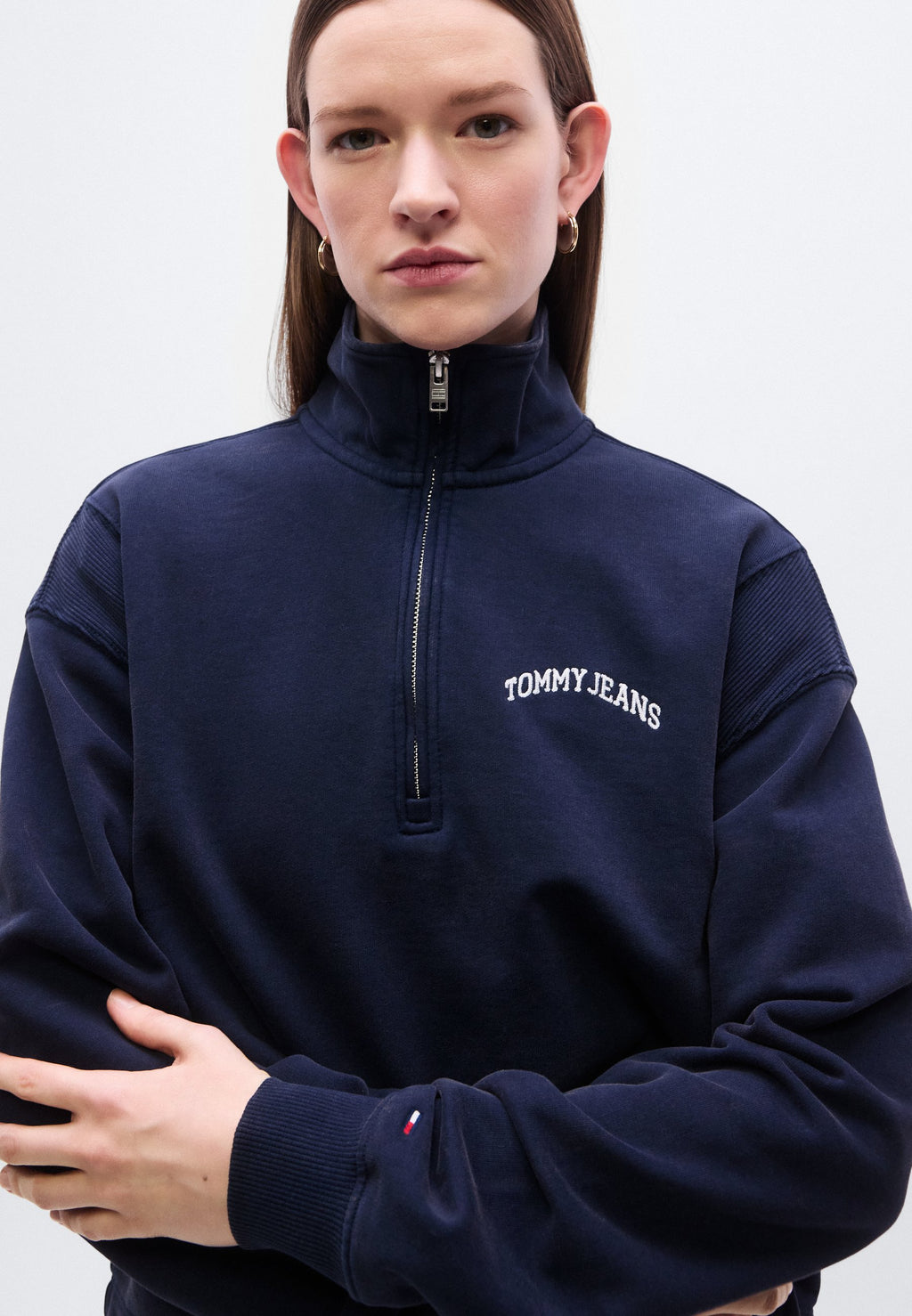LOGO NAKIŞLI RAHAT YARIM FERMUARLI SWEATSHIRT - Sweatshirt - koyu lacivert