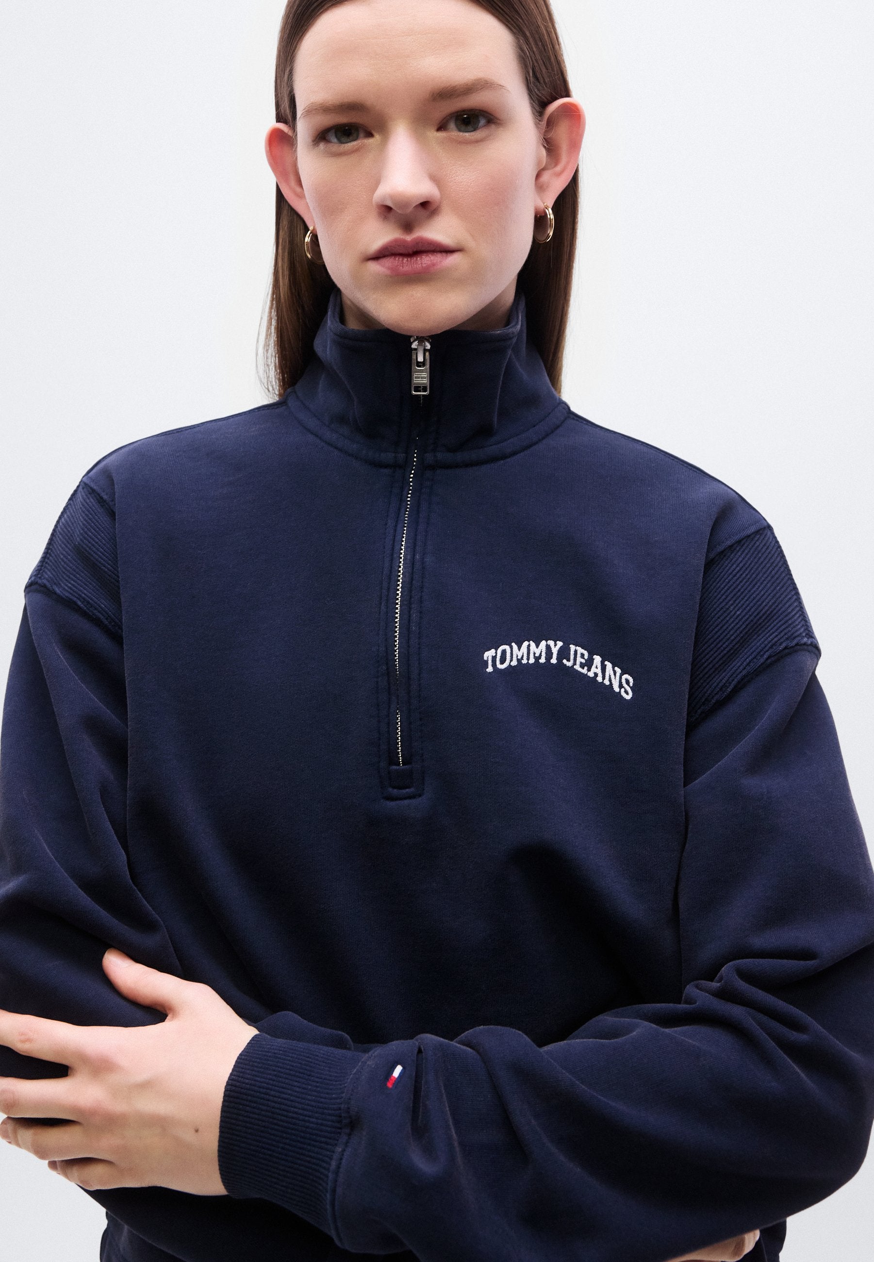 LOGO NAKIŞLI RAHAT YARIM FERMUARLI SWEATSHIRT - Sweatshirt - koyu lacivert
