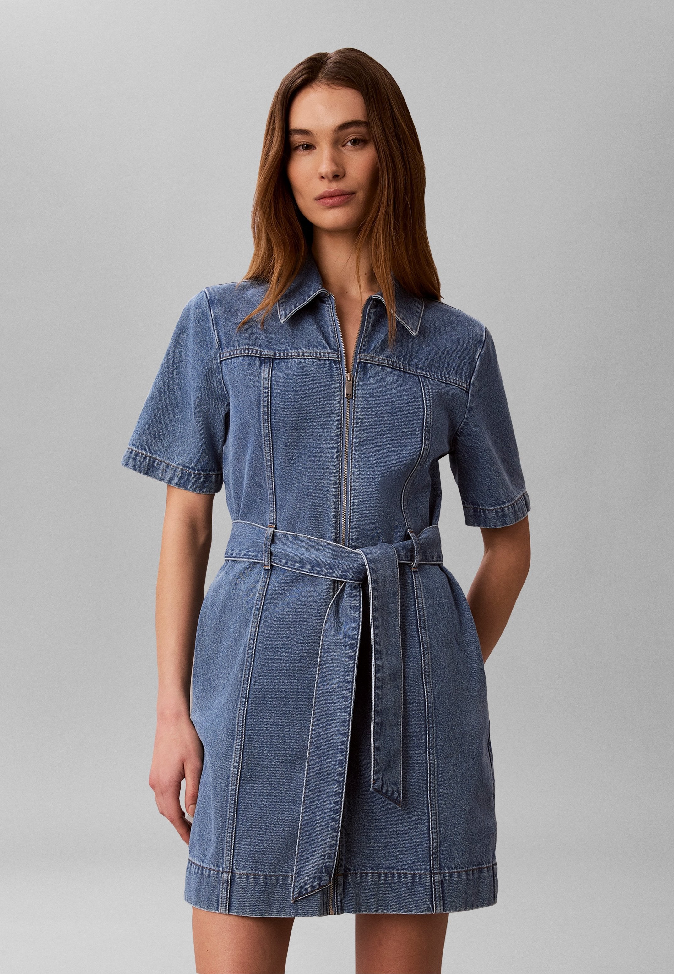 BELTED - Denim dress - radio blues