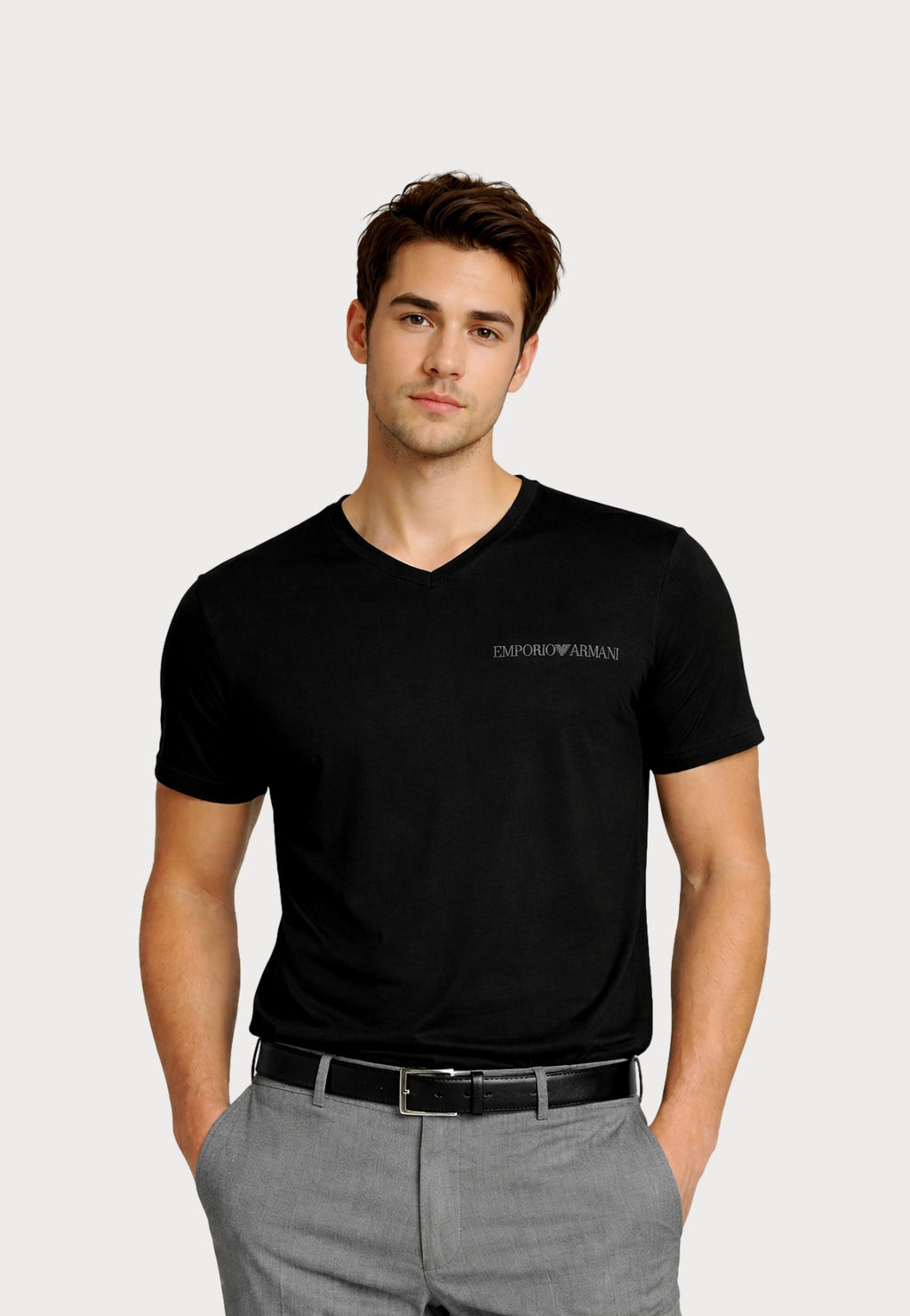 CORE LOGOBAND 2 PACK PARTE ALTA V NECK T SHIRTS - Basic T-shirt - black grey