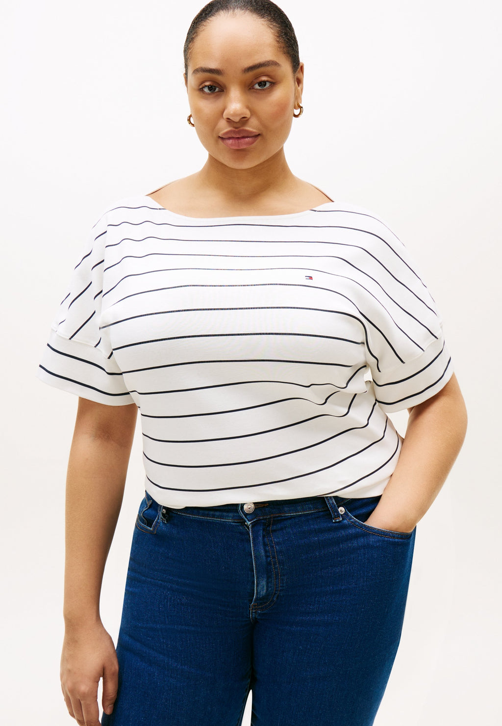 CURVE CAP SLEEVE RELAXED T-SHIRT - Print T-shirt - ecru/dark night navy