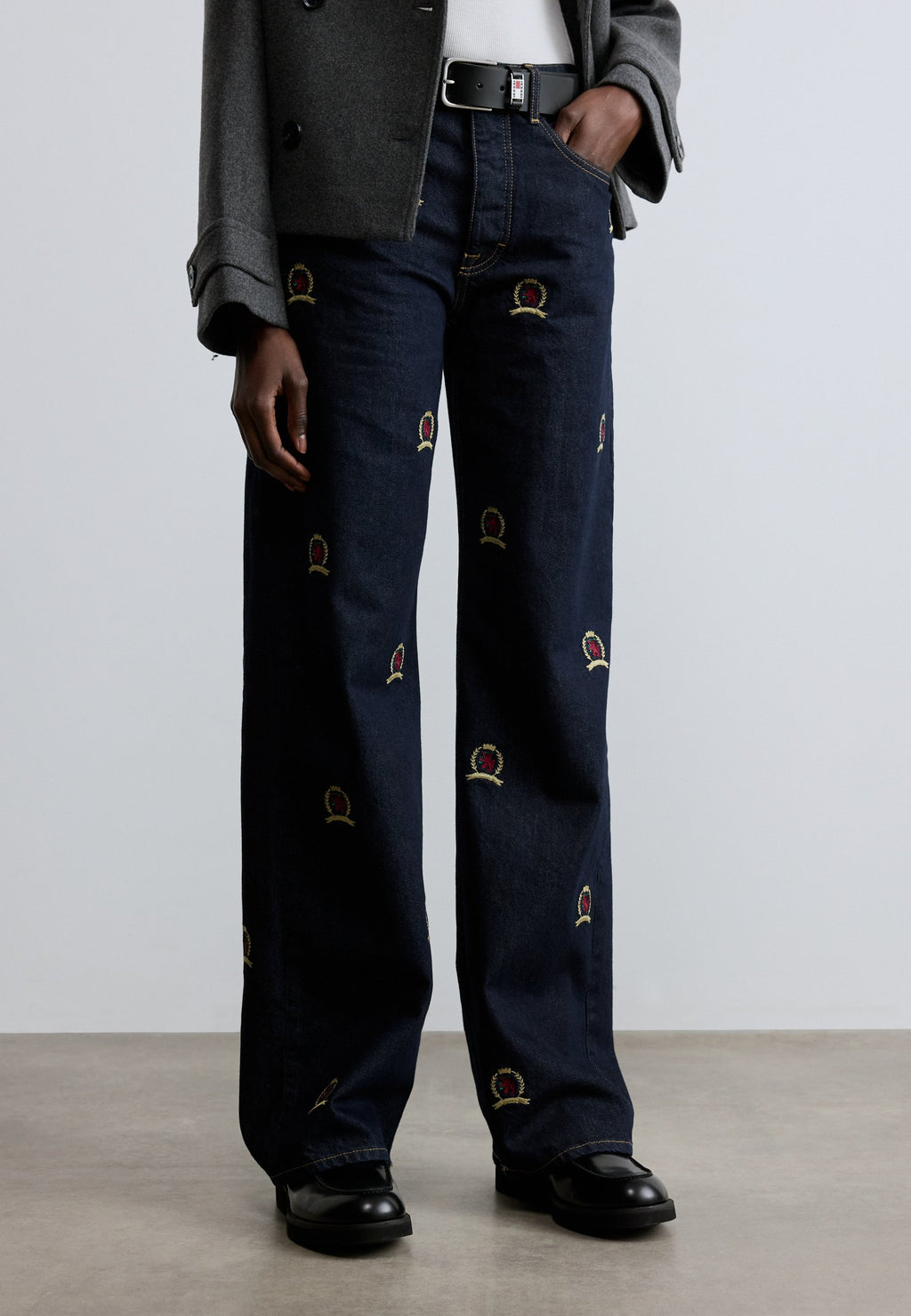 جينز MIA CREST EMBROIDERY مستقيم مريح - جينز مريح - دنيم داكن