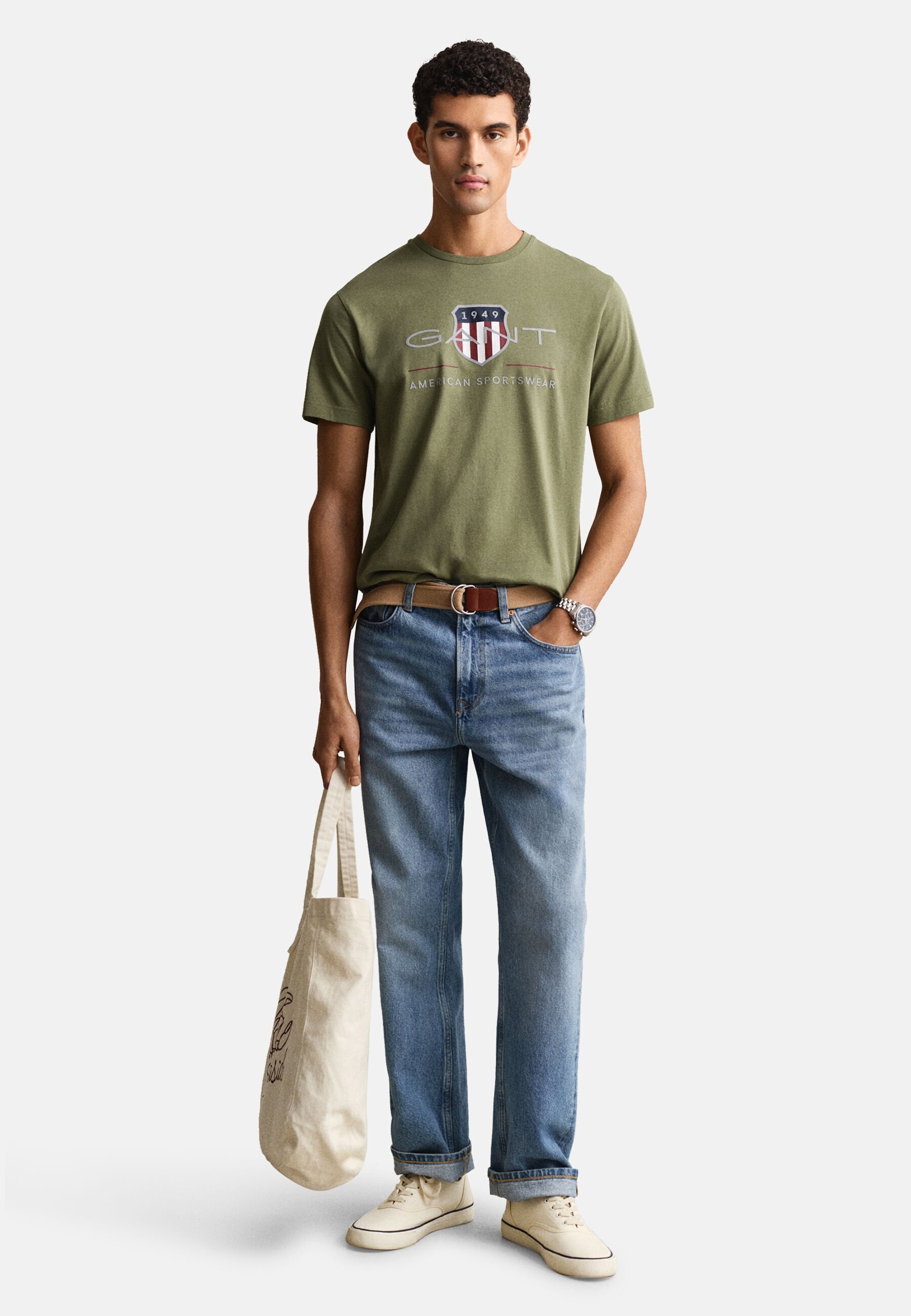 REG ARCHIVE SHIELD SS T-SHIRT - قميص مطبوع - أخضر أعشاب جاف