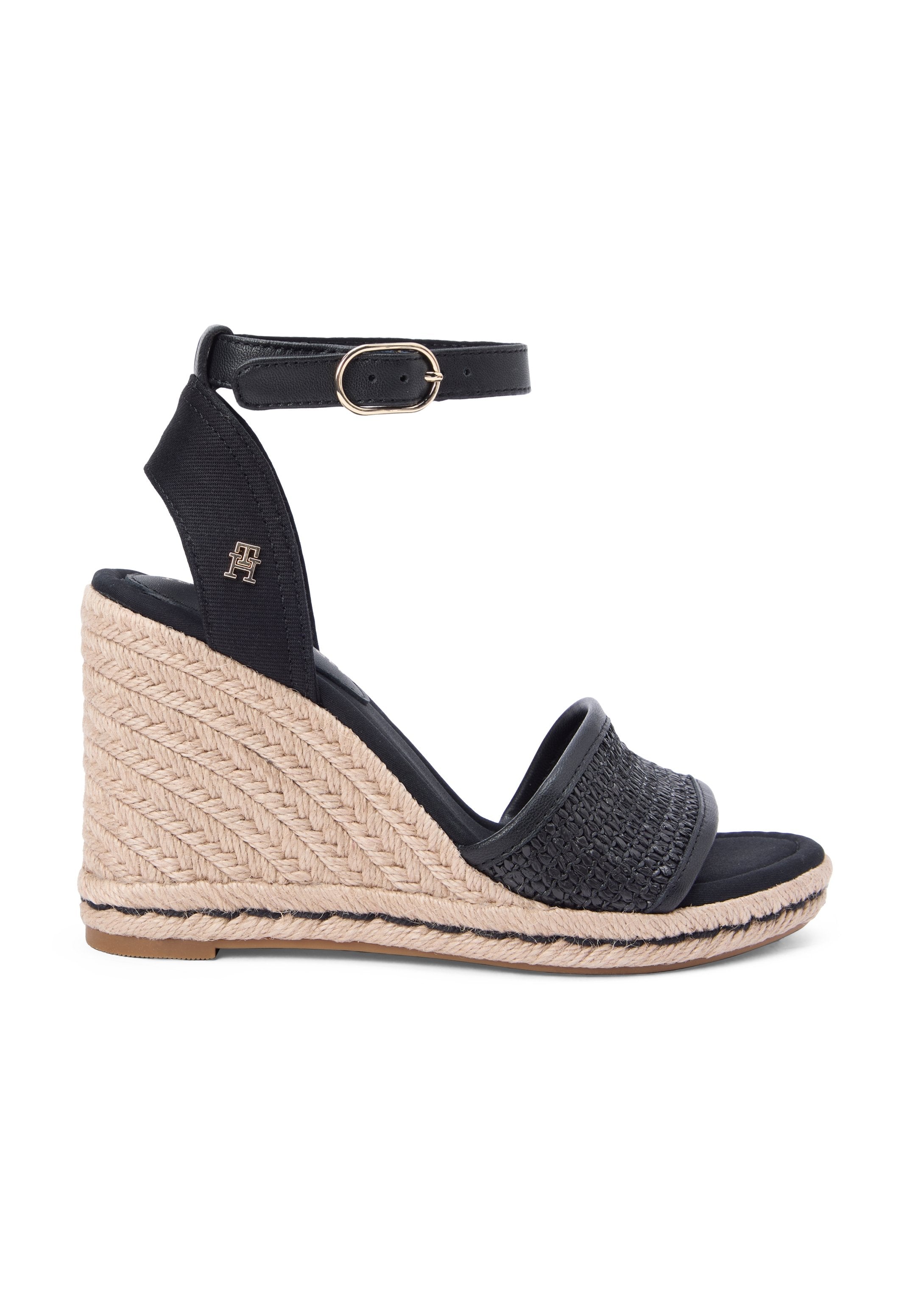 RAFFIA STRAP HIGH WEDGE ESPADRILLES - Wedge sandals - black